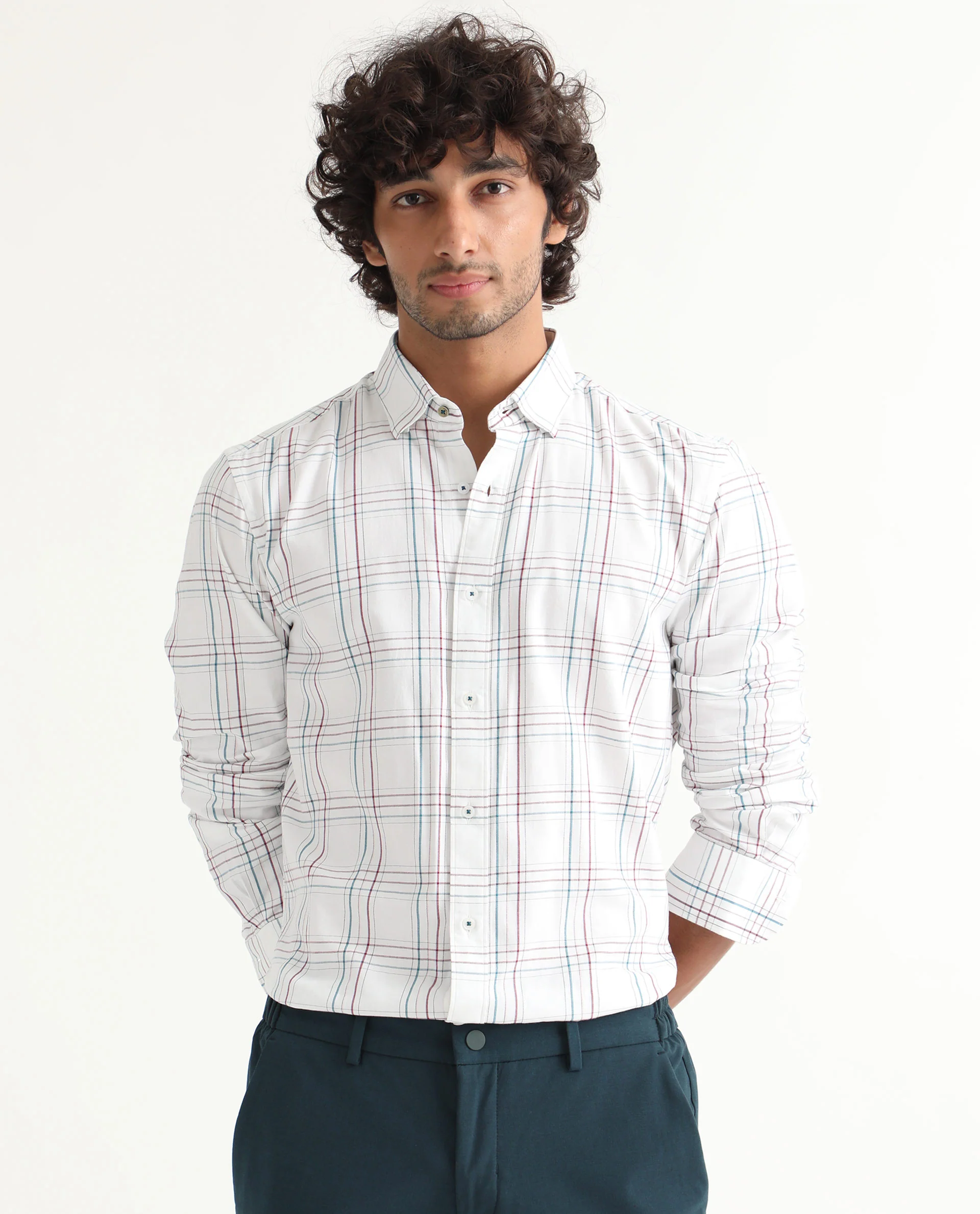 Rare Rabbit Men's Lome White Cotton Checked Print Regular Fit Full Sleeve Collared Shirt - Image 7