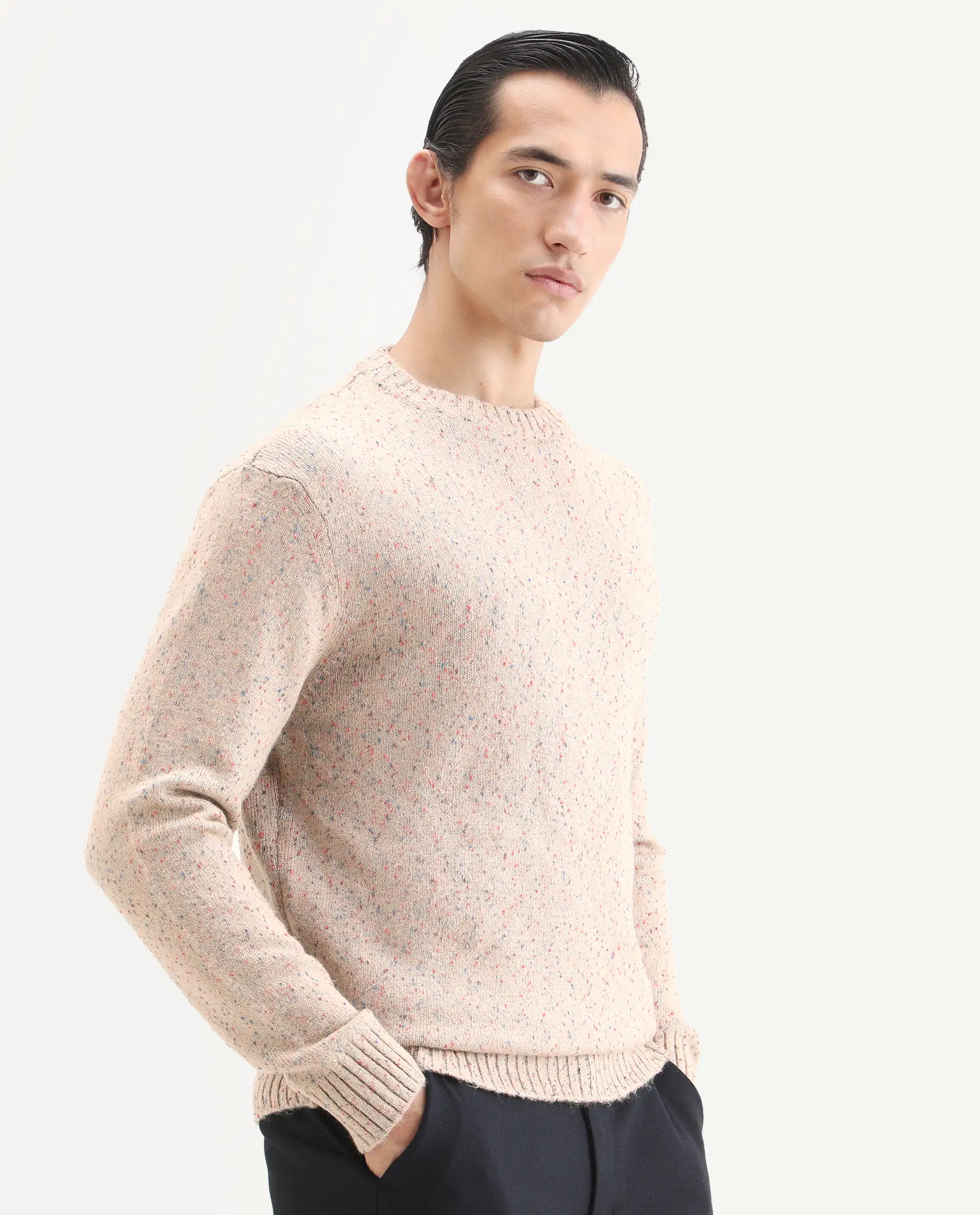 Rare Rabbit Men's Lomo Beige Acrylic Printed Regular Fit Full Sleeve Crew Neck Sweater - Image 6