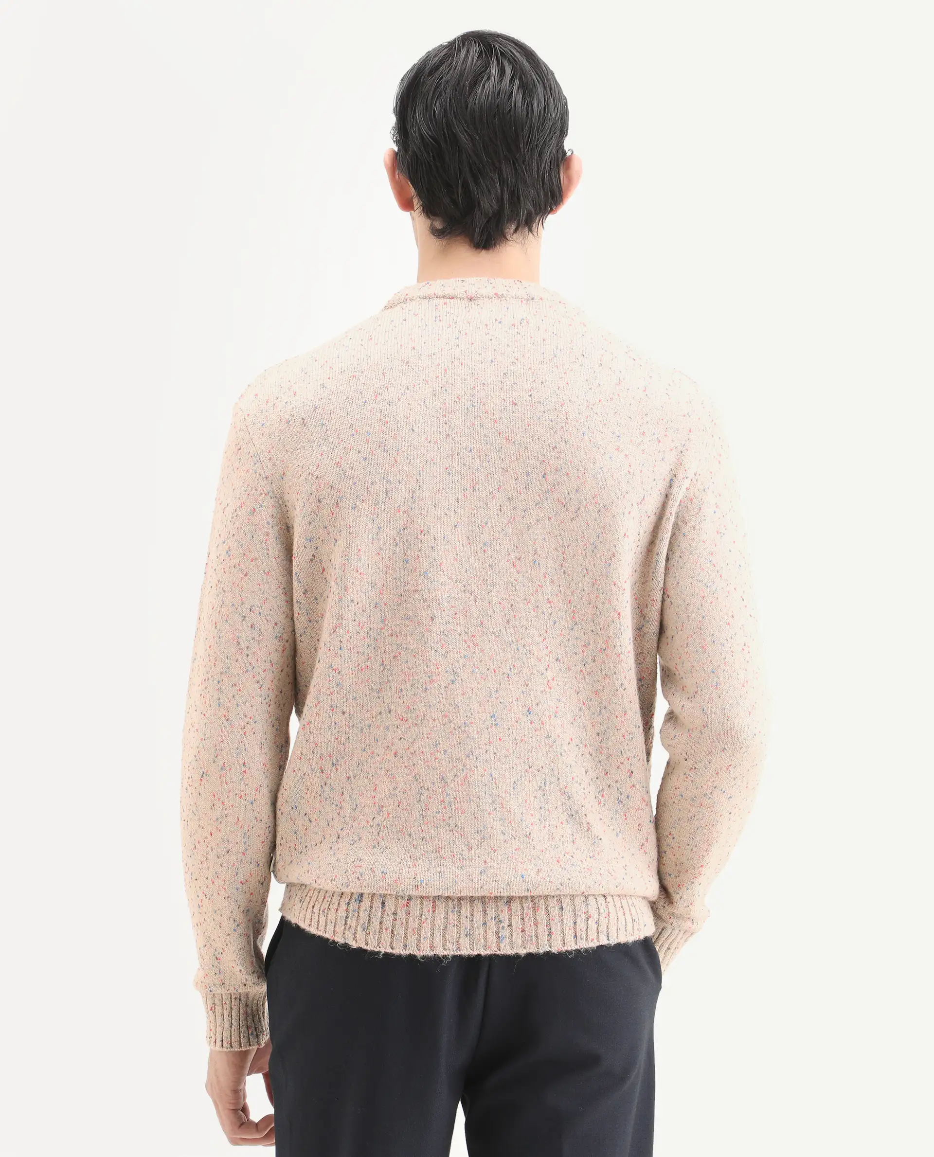 Rare Rabbit Men's Lomo Beige Acrylic Printed Regular Fit Full Sleeve Crew Neck Sweater - Image 7