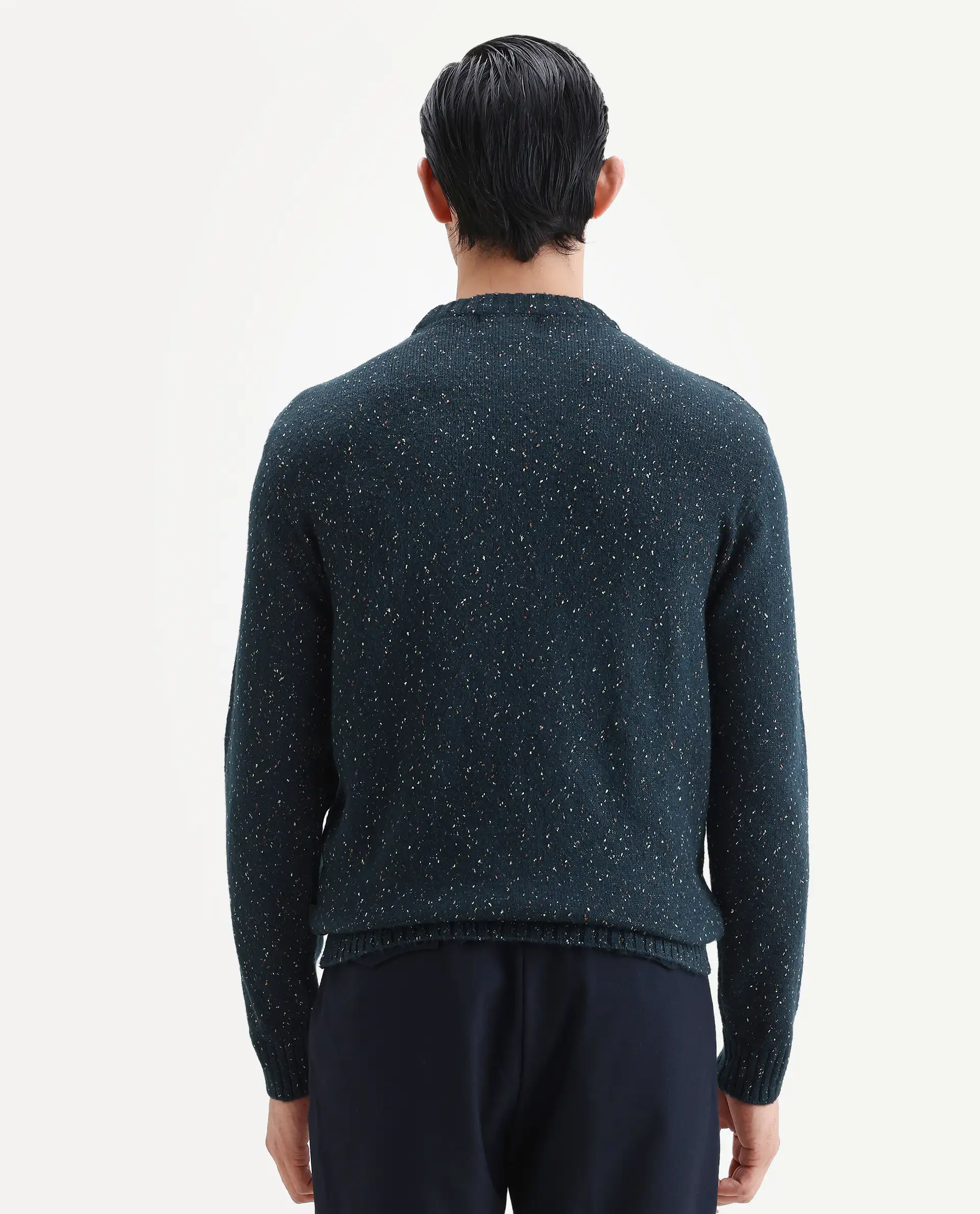 Rare Rabbit Men's Lomo Dark Navy Acrylic Printed Regular Fit Full Sleeve Crew Neck Sweater - Image 7