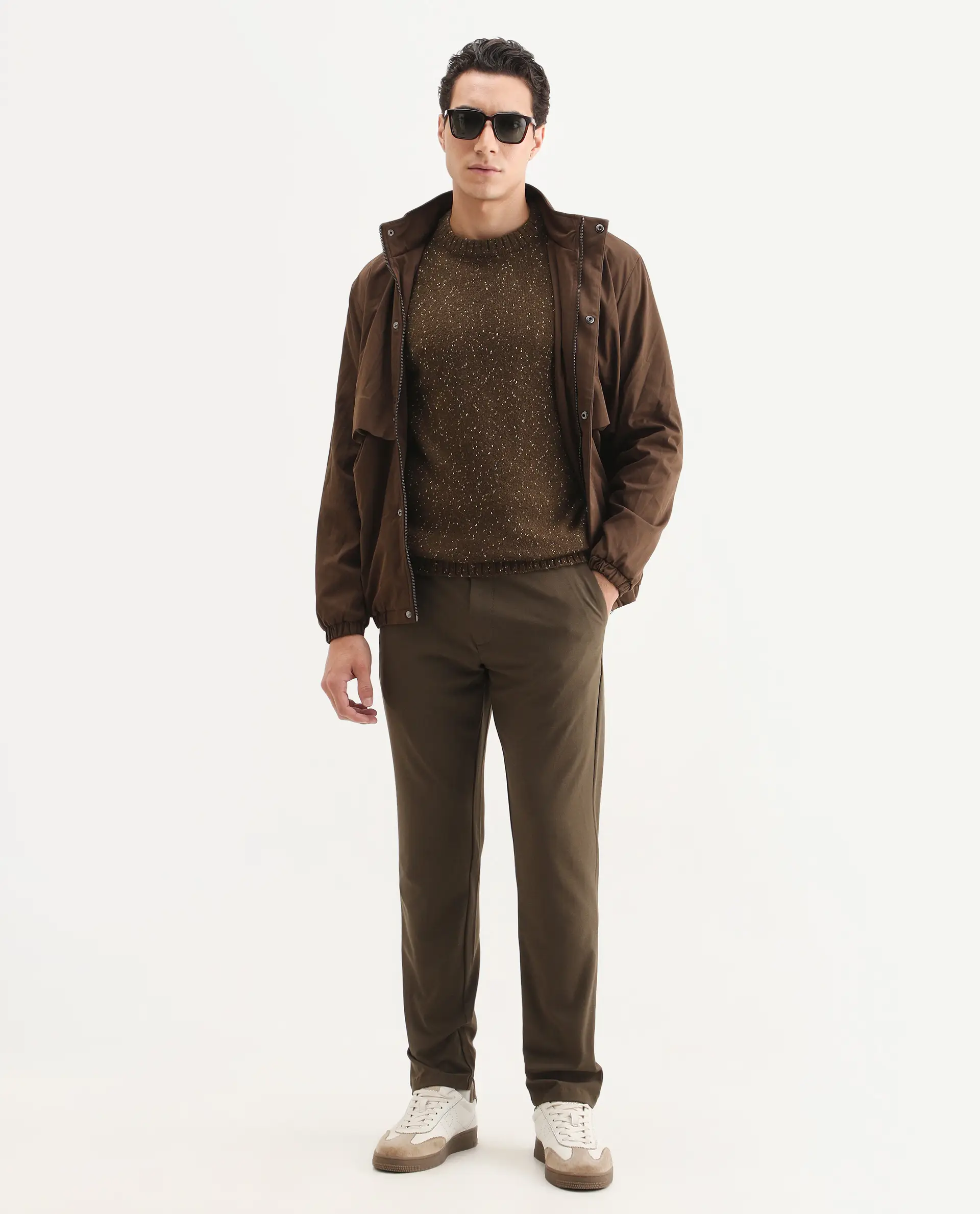 Rare Rabbit Men's Lomot Brown Cotton Fabric Crew Neck Regular Fit Speckled Print Sweater - Image 2