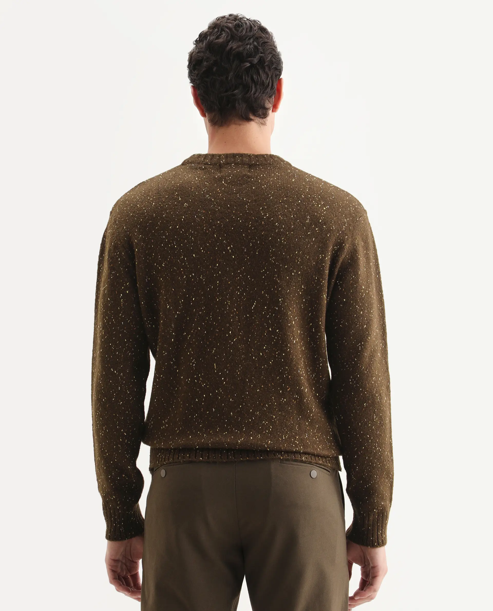 Rare Rabbit Men's Lomot Brown Cotton Fabric Crew Neck Regular Fit Speckled Print Sweater - Image 7