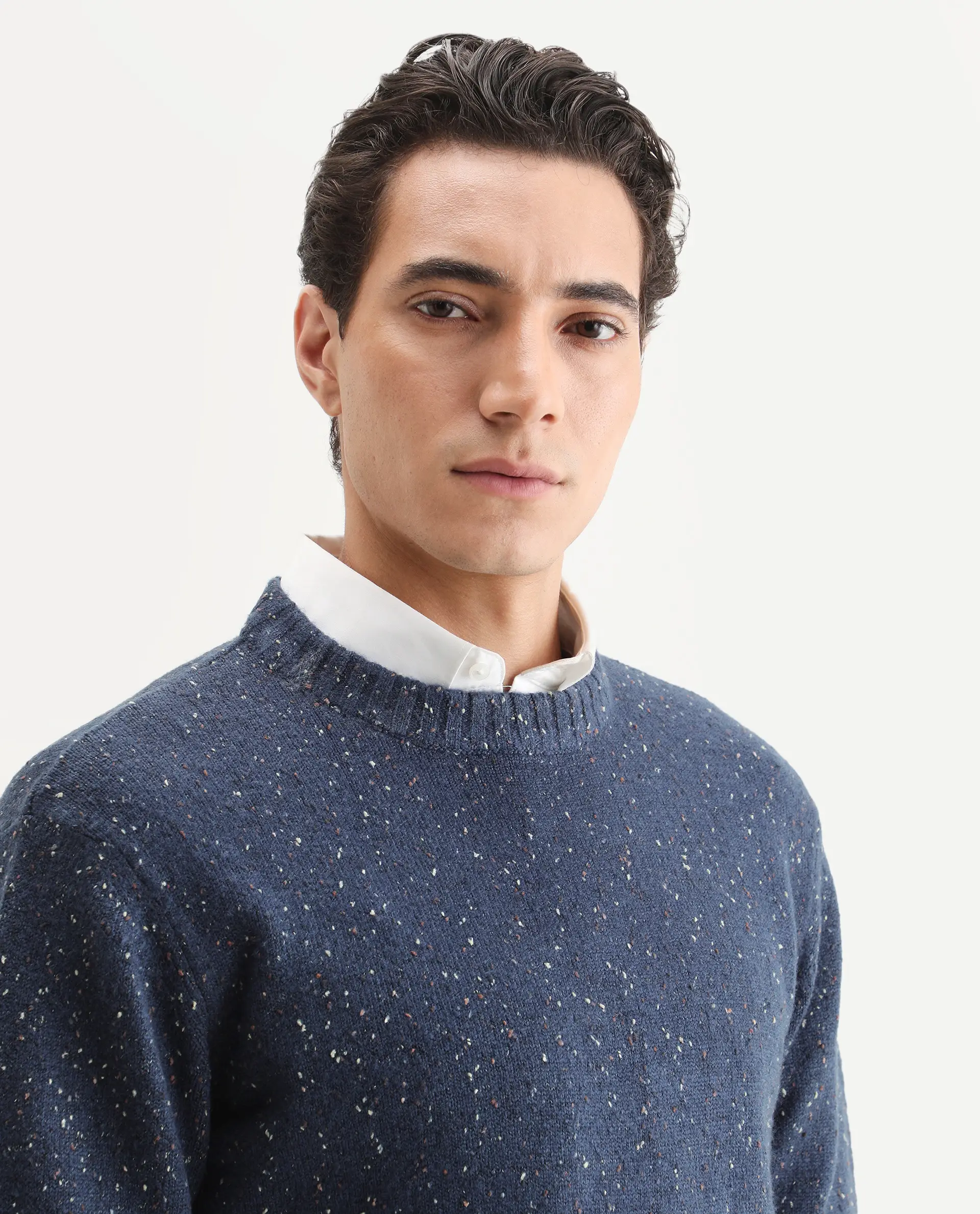 Rare Rabbit Men's Lomot Dark Purple Cotton Fabric Crew Neck Regular Fit Speckled Print Sweater - Image 3