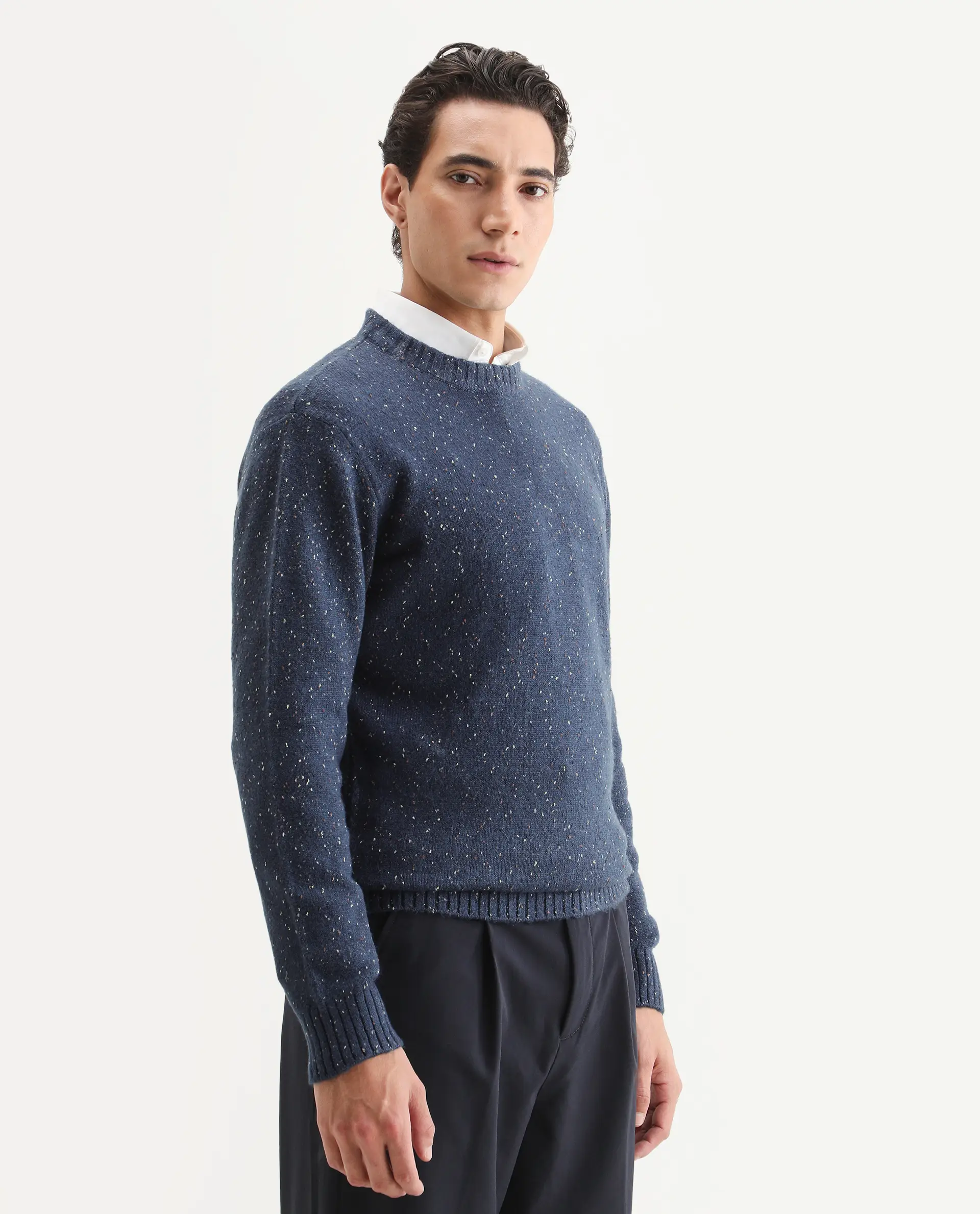Rare Rabbit Men's Lomot Dark Purple Cotton Fabric Crew Neck Regular Fit Speckled Print Sweater - Image 5