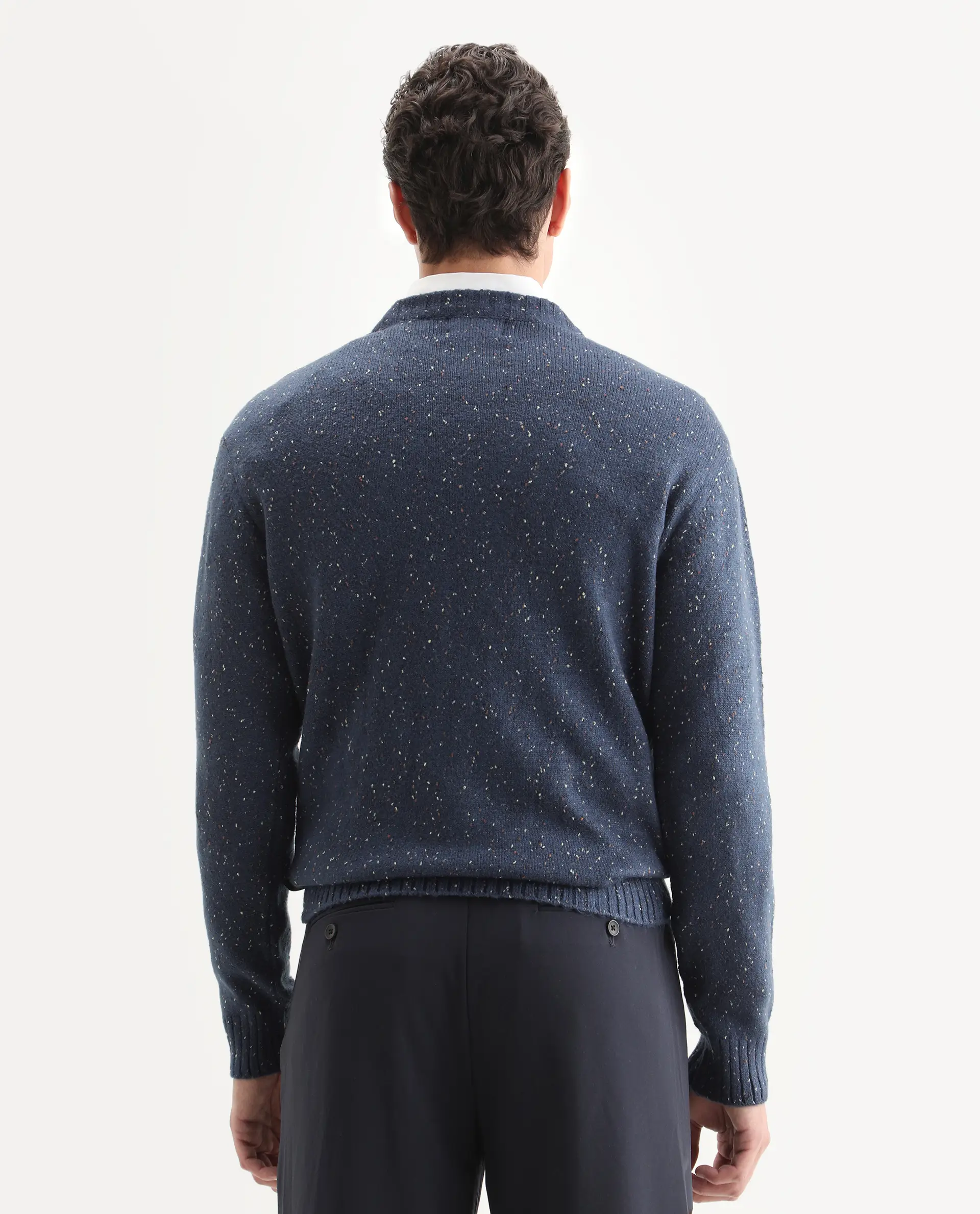 Rare Rabbit Men's Lomot Dark Purple Cotton Fabric Crew Neck Regular Fit Speckled Print Sweater - Image 7