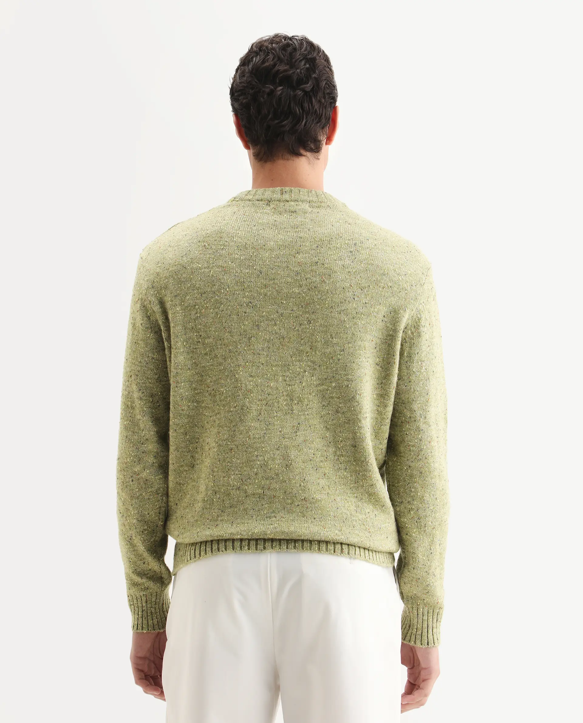 Rare Rabbit Men's Lomot Light Green Cotton Fabric Crew Neck Regular Fit Speckled Print Sweater - Image 7