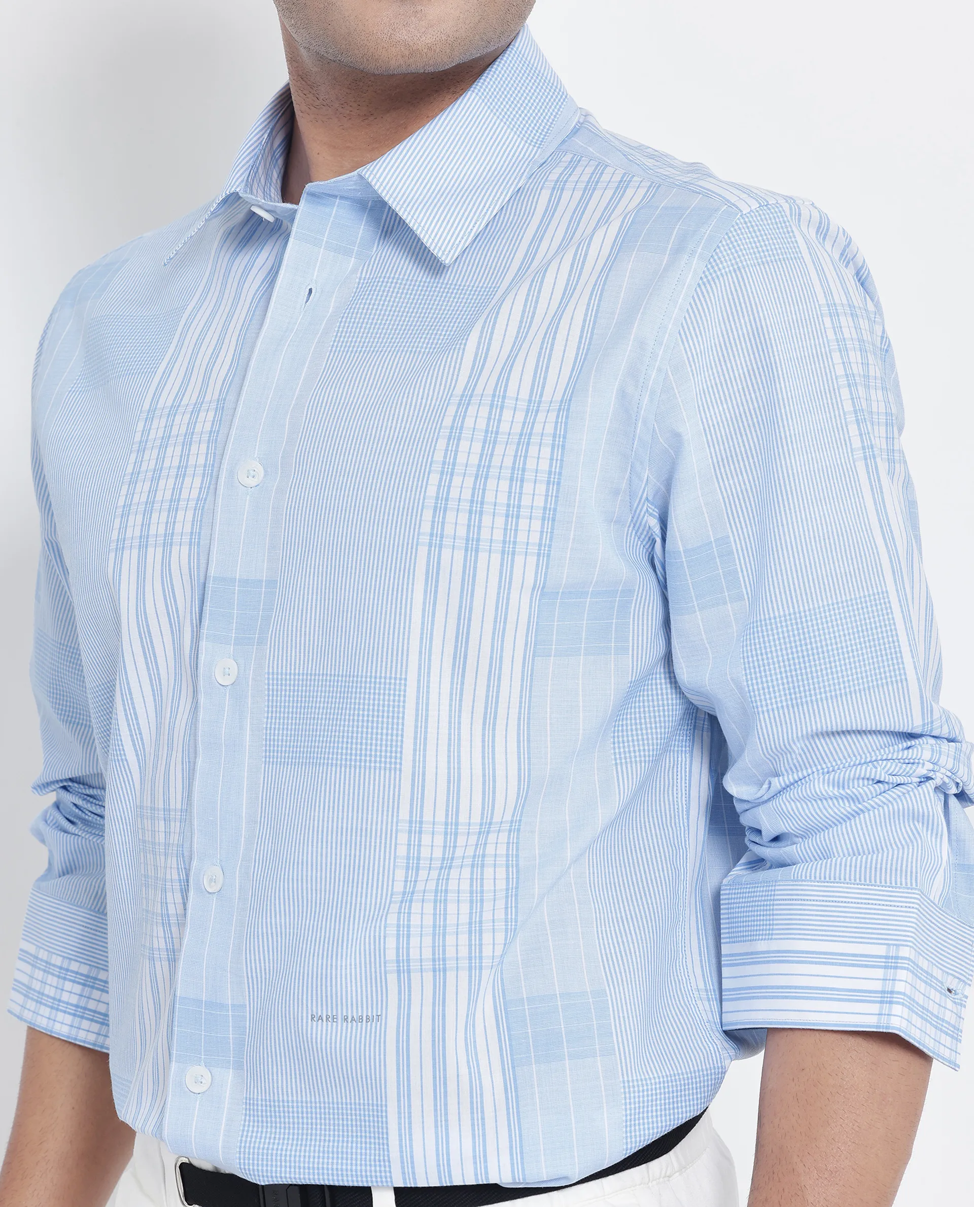 Rare Rabbit Men's Lon Light Blue Cotton Checked Print Regular Fit Full Sleeve Collared Shirt - Image 6