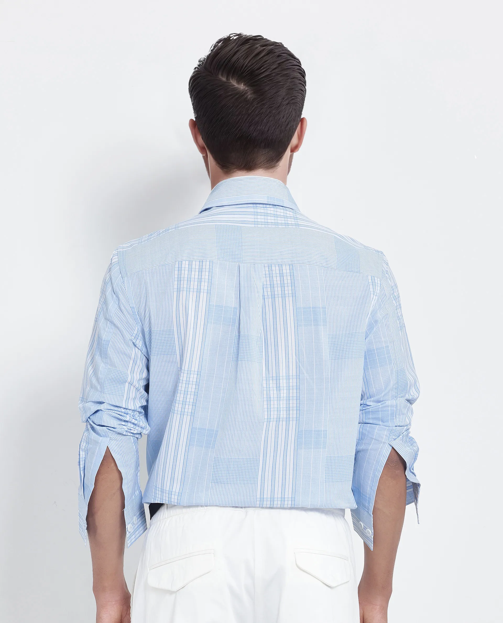 Rare Rabbit Men's Lon Light Blue Cotton Checked Print Regular Fit Full Sleeve Collared Shirt - Image 7