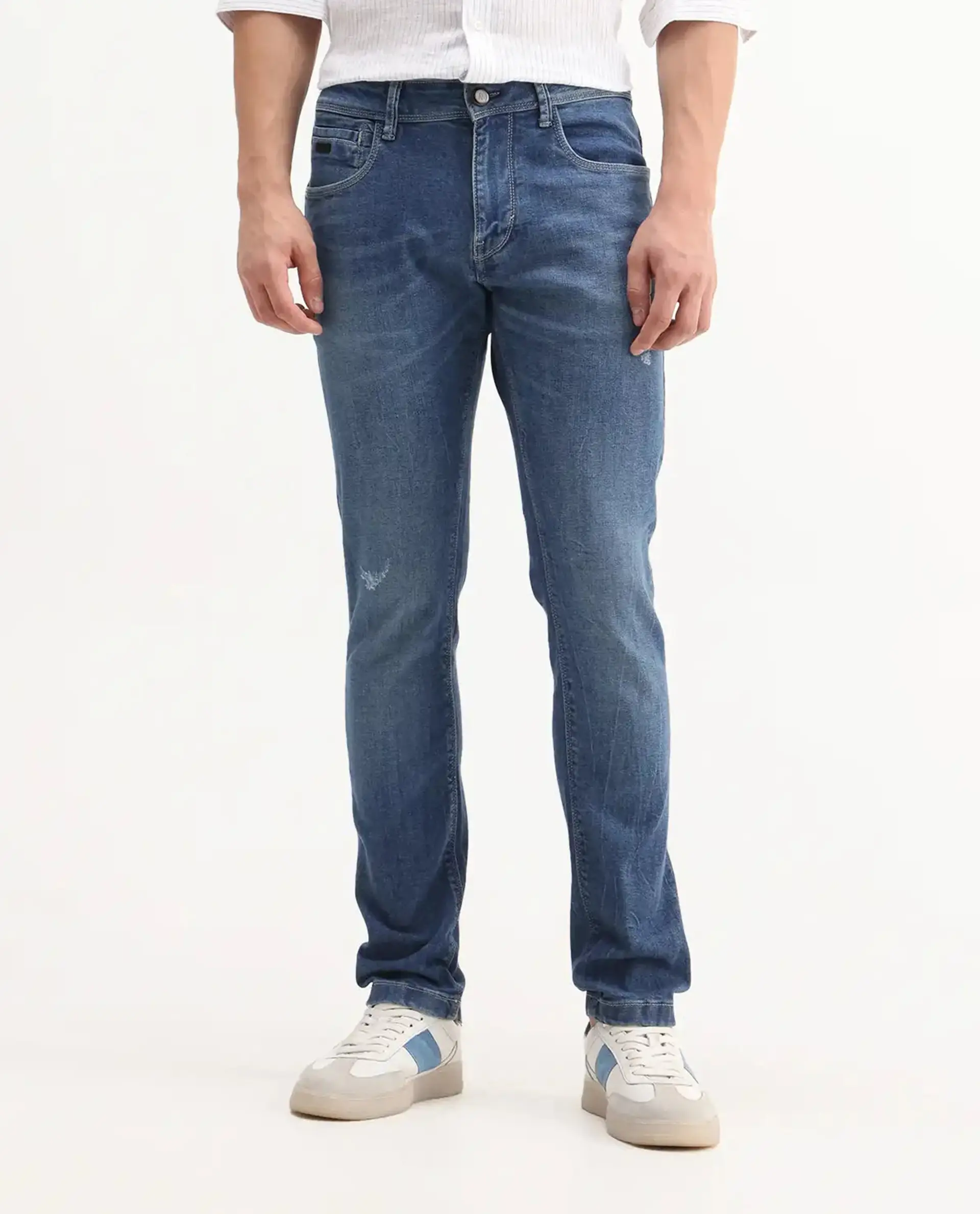 Rare Rabbit Men's Lonar Blue Cotton Blend Plain Hawk Slim Fit Jeans - Image 10