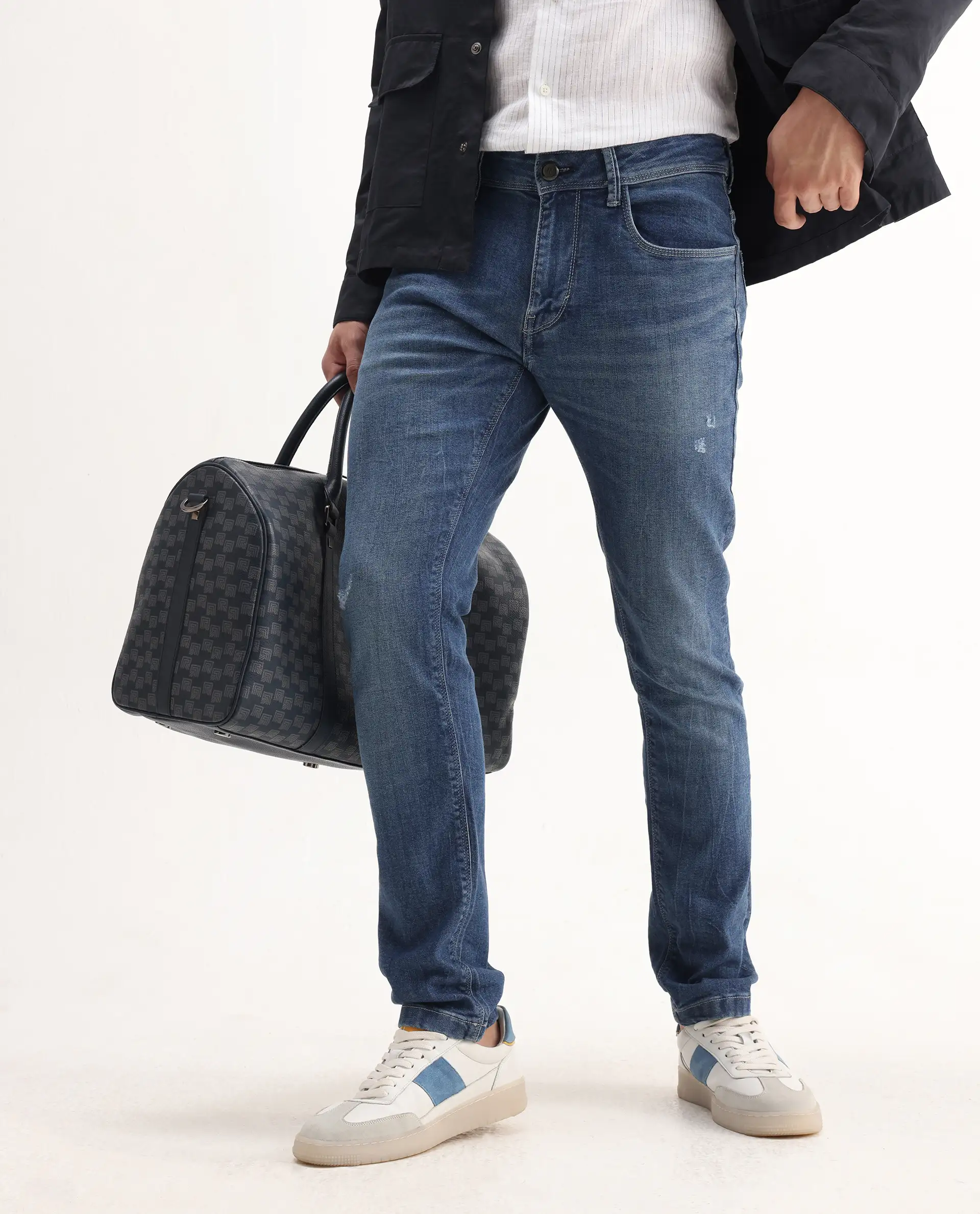 Rare Rabbit Men's Lonar Blue Cotton Blend Plain Hawk Slim Fit Jeans - Image 2