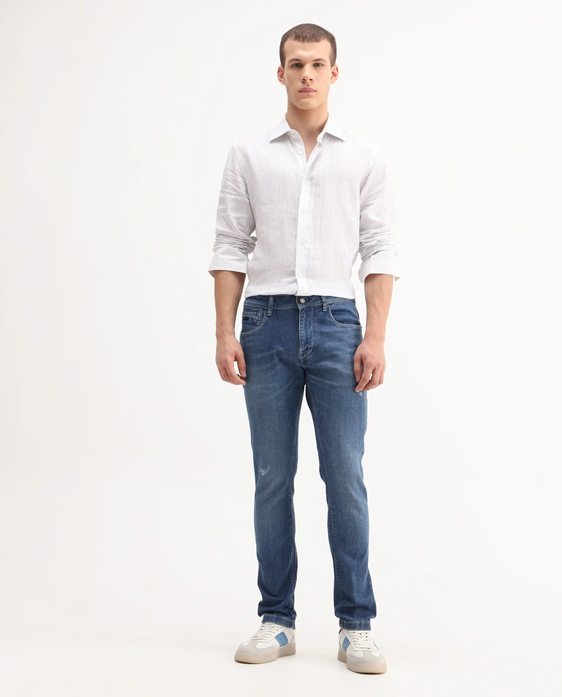 Rare Rabbit Men's Lonar Blue Cotton Blend Plain Hawk Slim Fit Jeans - Image 3