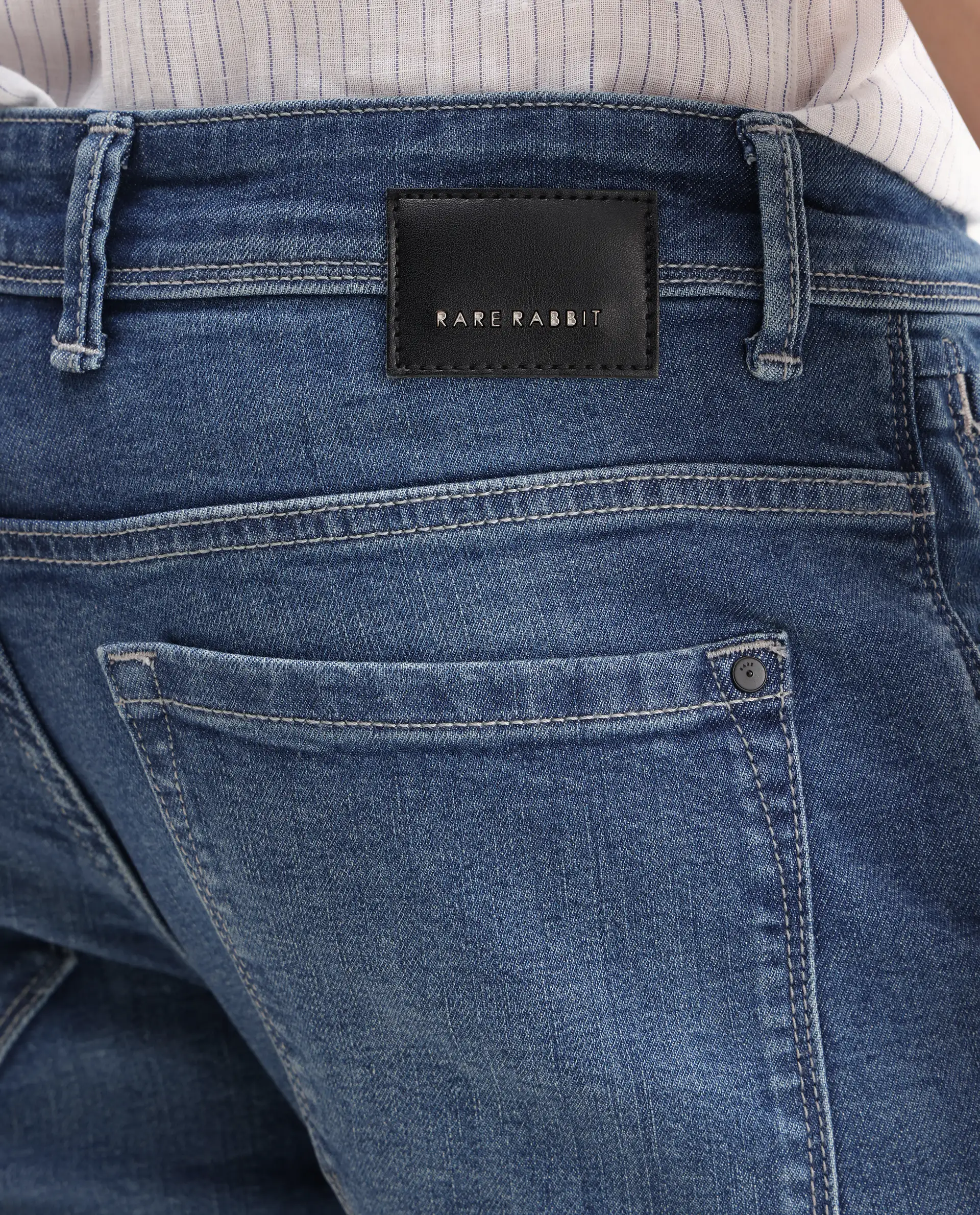 Rare Rabbit Men's Lonar Blue Cotton Blend Plain Hawk Slim Fit Jeans - Image 6