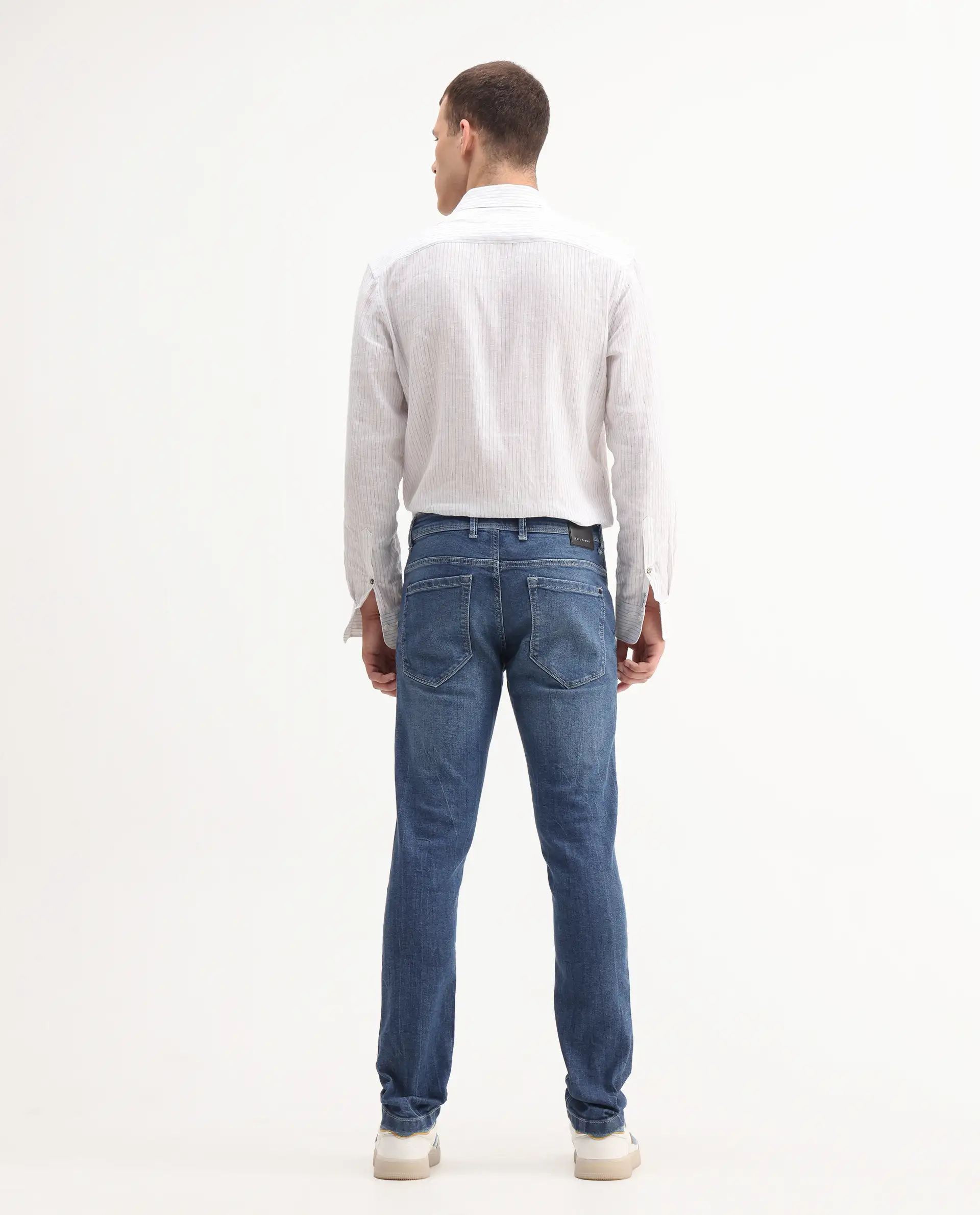 Rare Rabbit Men's Lonar Blue Cotton Blend Plain Hawk Slim Fit Jeans - Image 7