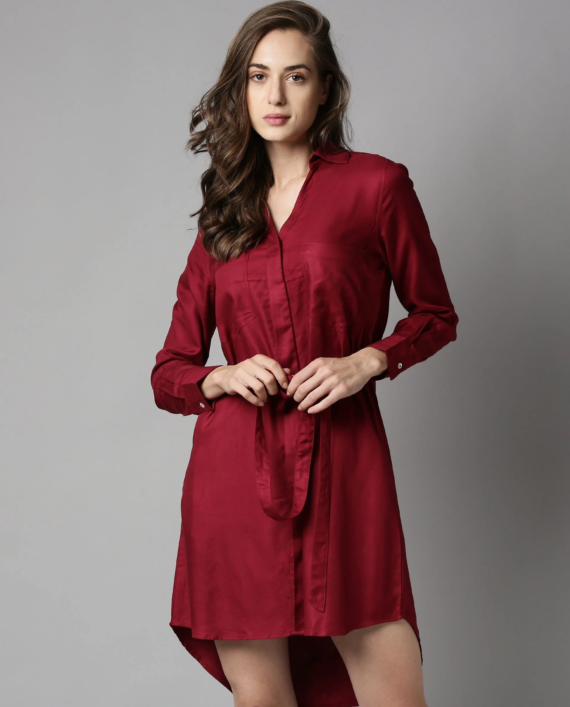 Rareism Women London-Rz Maroon Dress Full Sleeves Solid