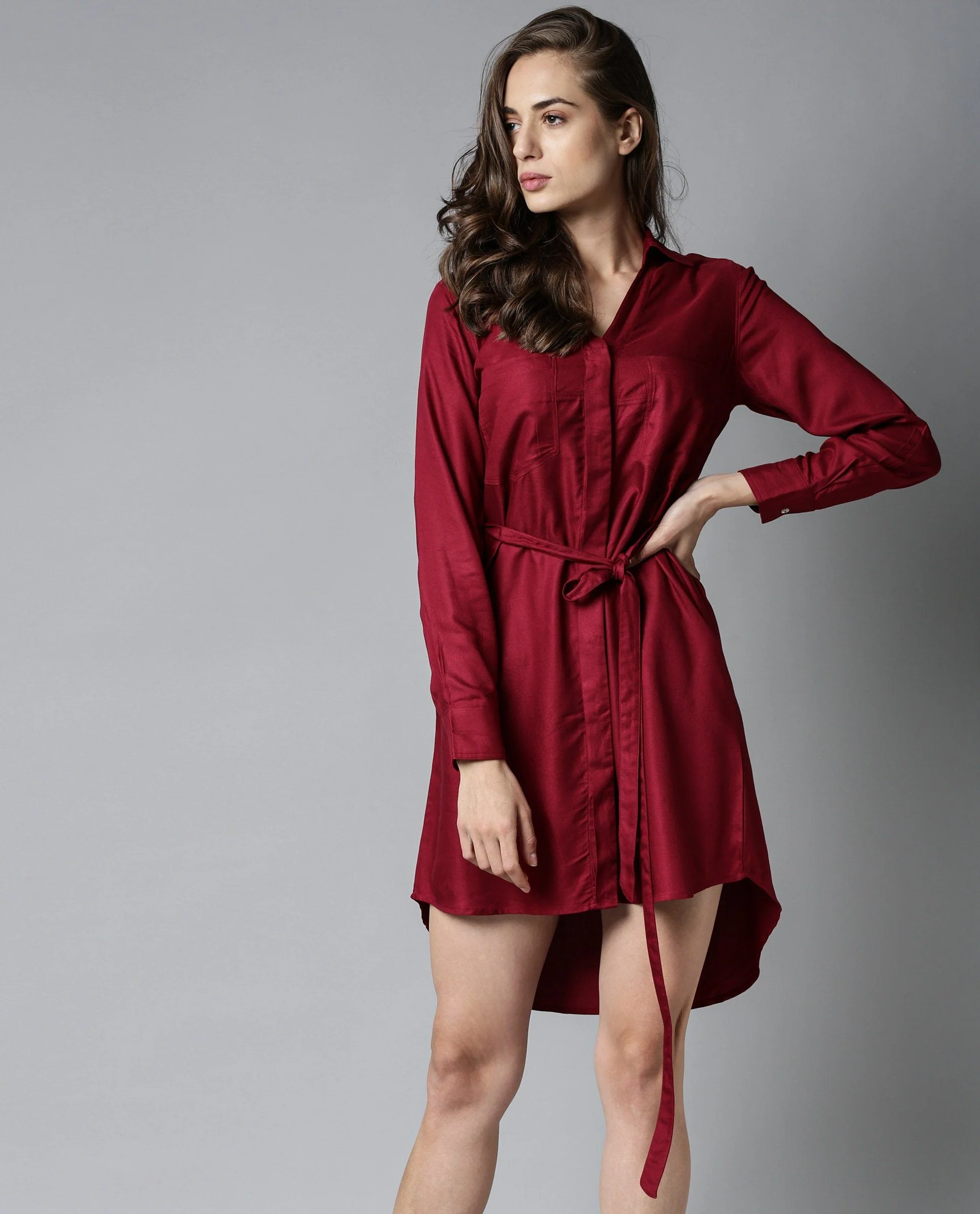 Rareism Women London-Rz Maroon Dress Full Sleeves Solid - Image 3