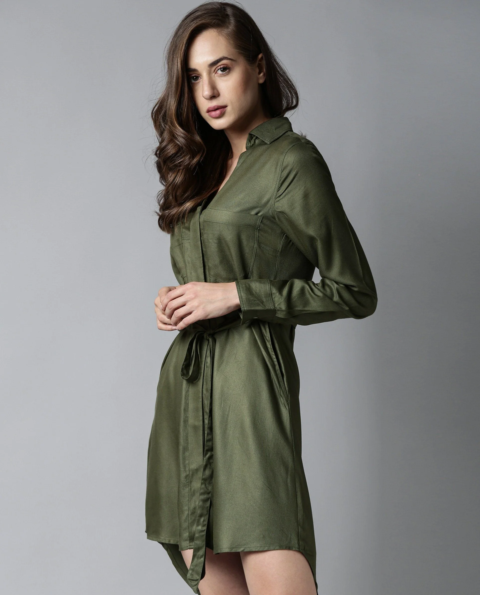 Rareism Women London-Rz Green Dress Full Sleeves Solid