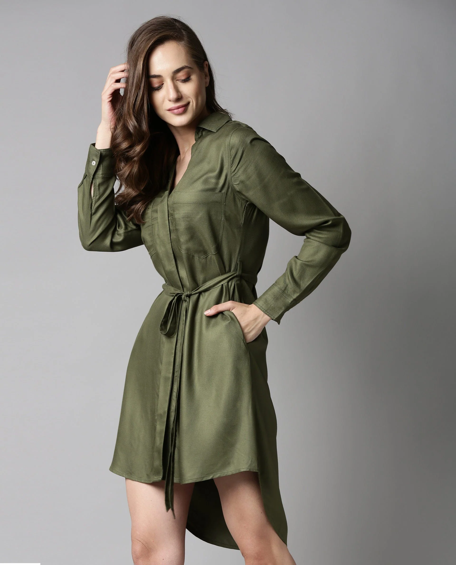 Rareism Women London-Rz Green Dress Full Sleeves Solid - Image 3