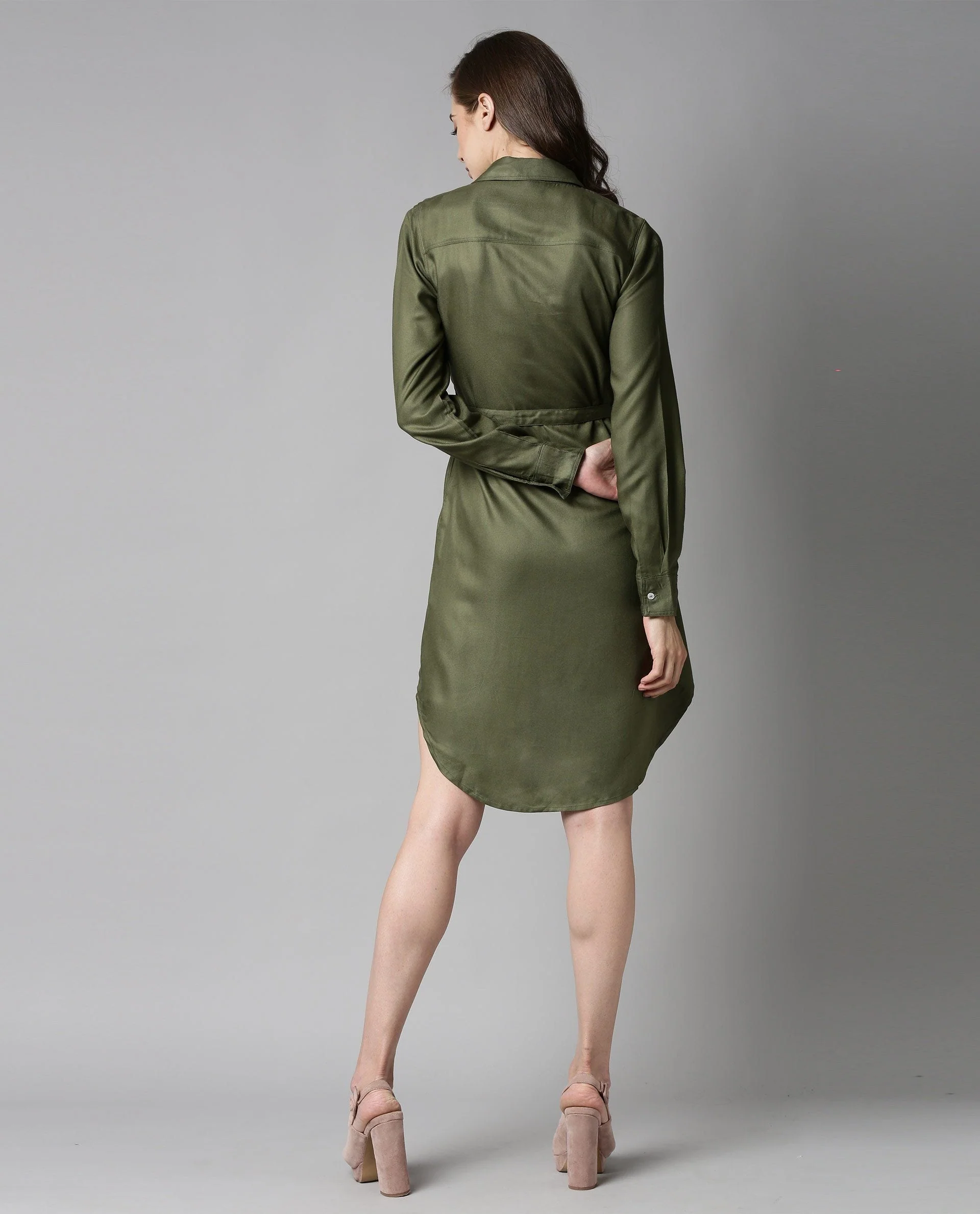 Rareism Women London-Rz Green Dress Full Sleeves Solid - Image 4