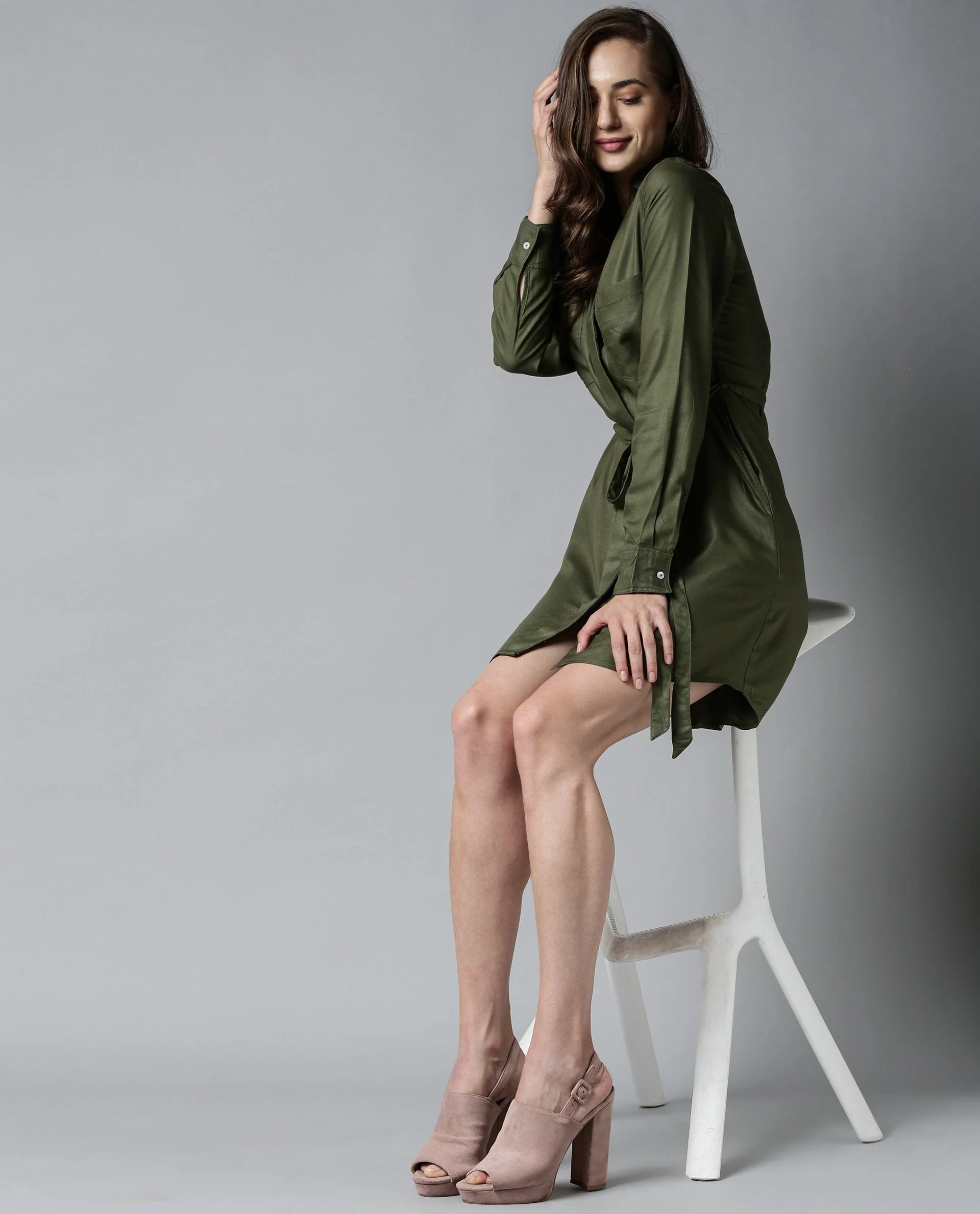 Rareism Women London-Rz Green Dress Full Sleeves Solid - Image 5