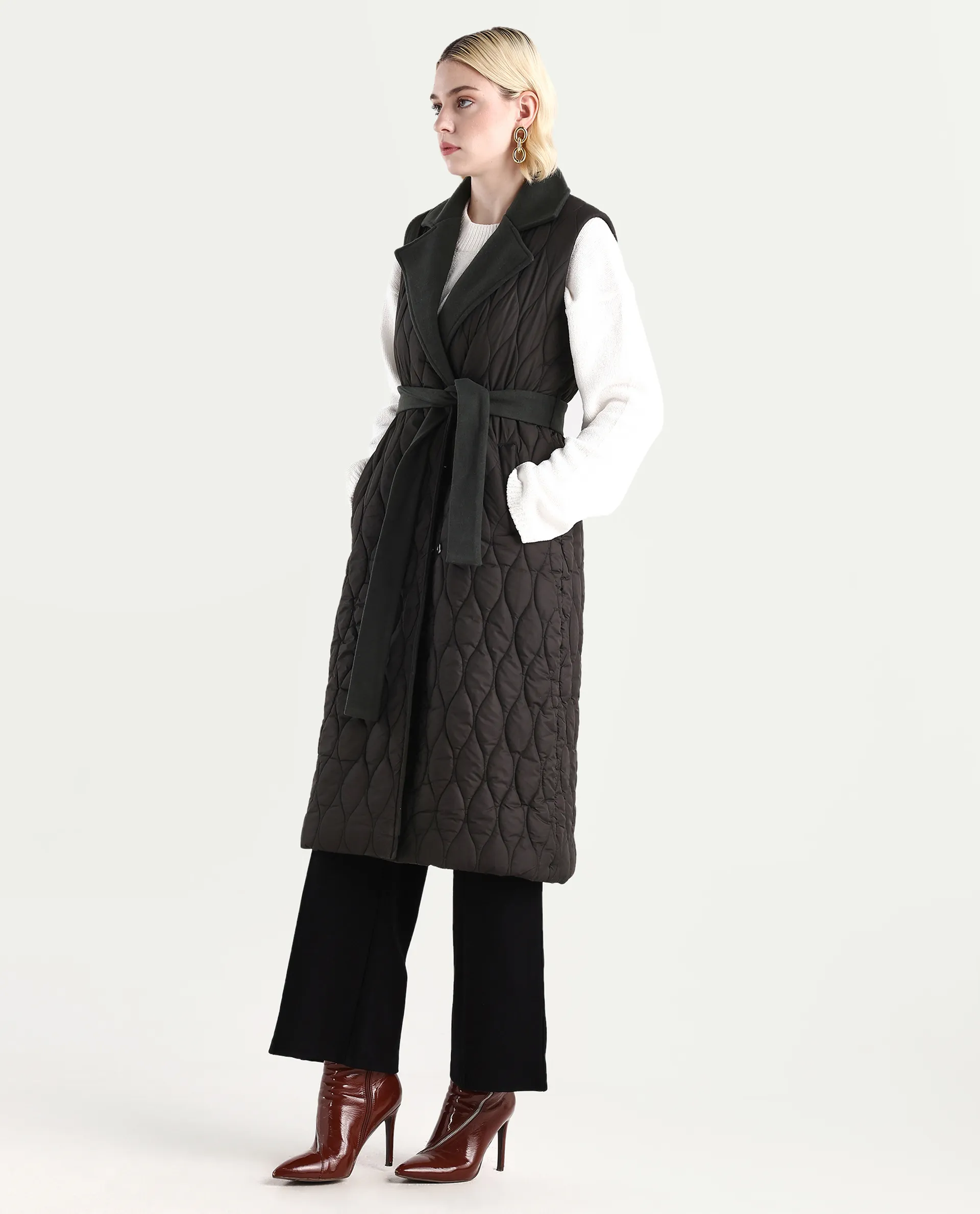 Rareism Women's Lonpuf Olive Polyester Lapel Collar Plain Jacket - Image 5