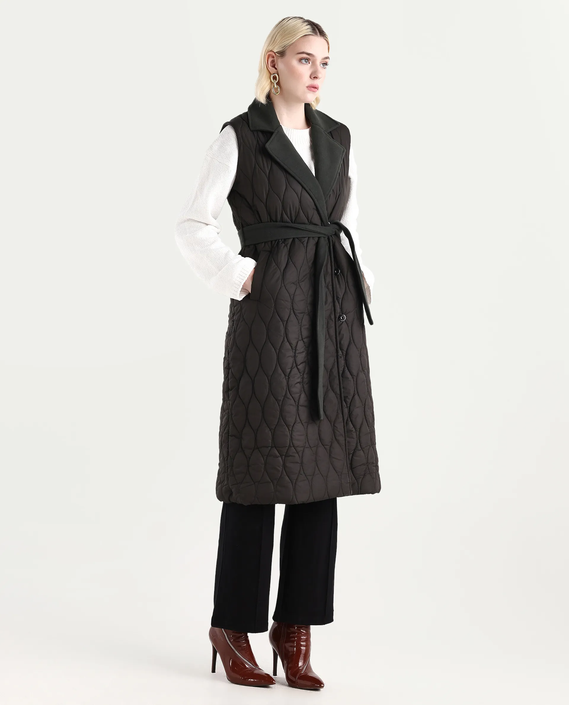 Rareism Women's Lonpuf Olive Polyester Lapel Collar Plain Jacket - Image 6