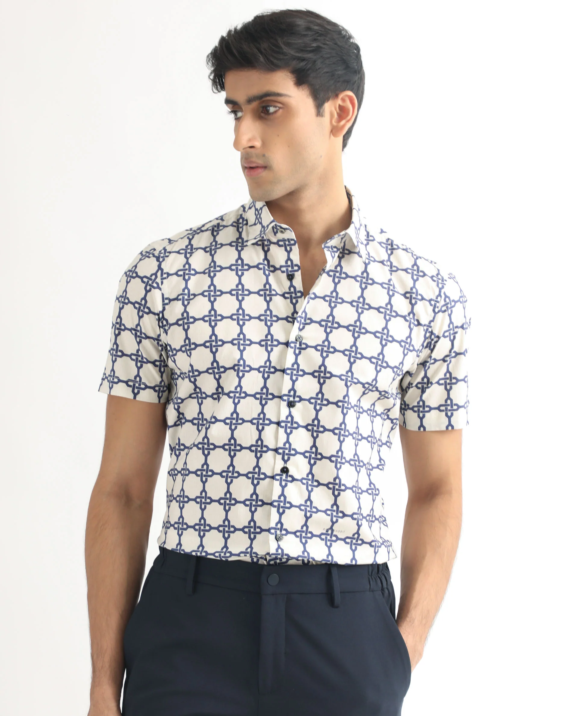 Rare Rabbit Men's Lonzo Off White Geometric Print Regular Fit Half Sleeve Collared Shirt - Image 6