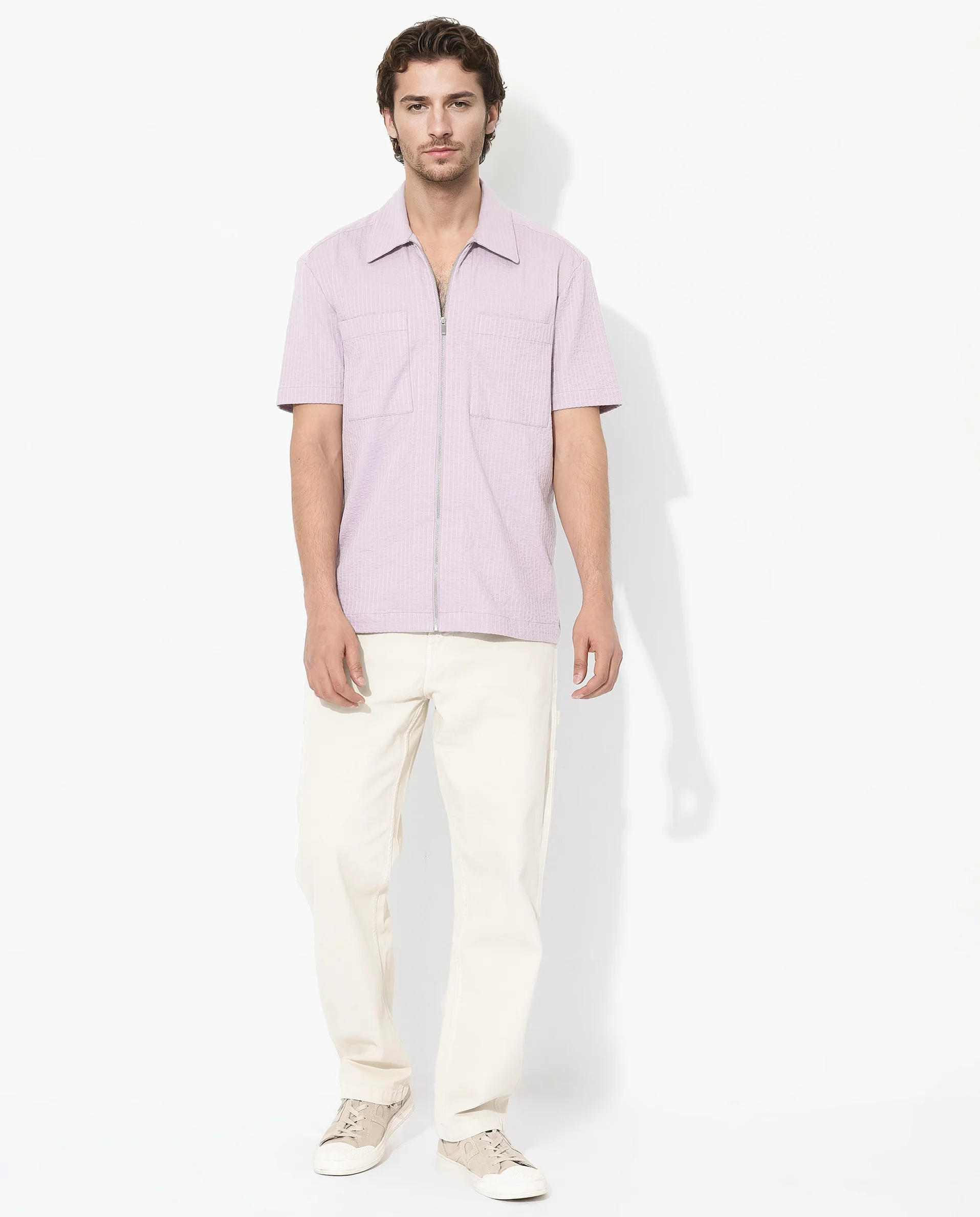Rare Rabbit Men's Loomz Dusky Purple Cotton Textured Boxy Fit Half Sleeve Collared Shirt - Image 2