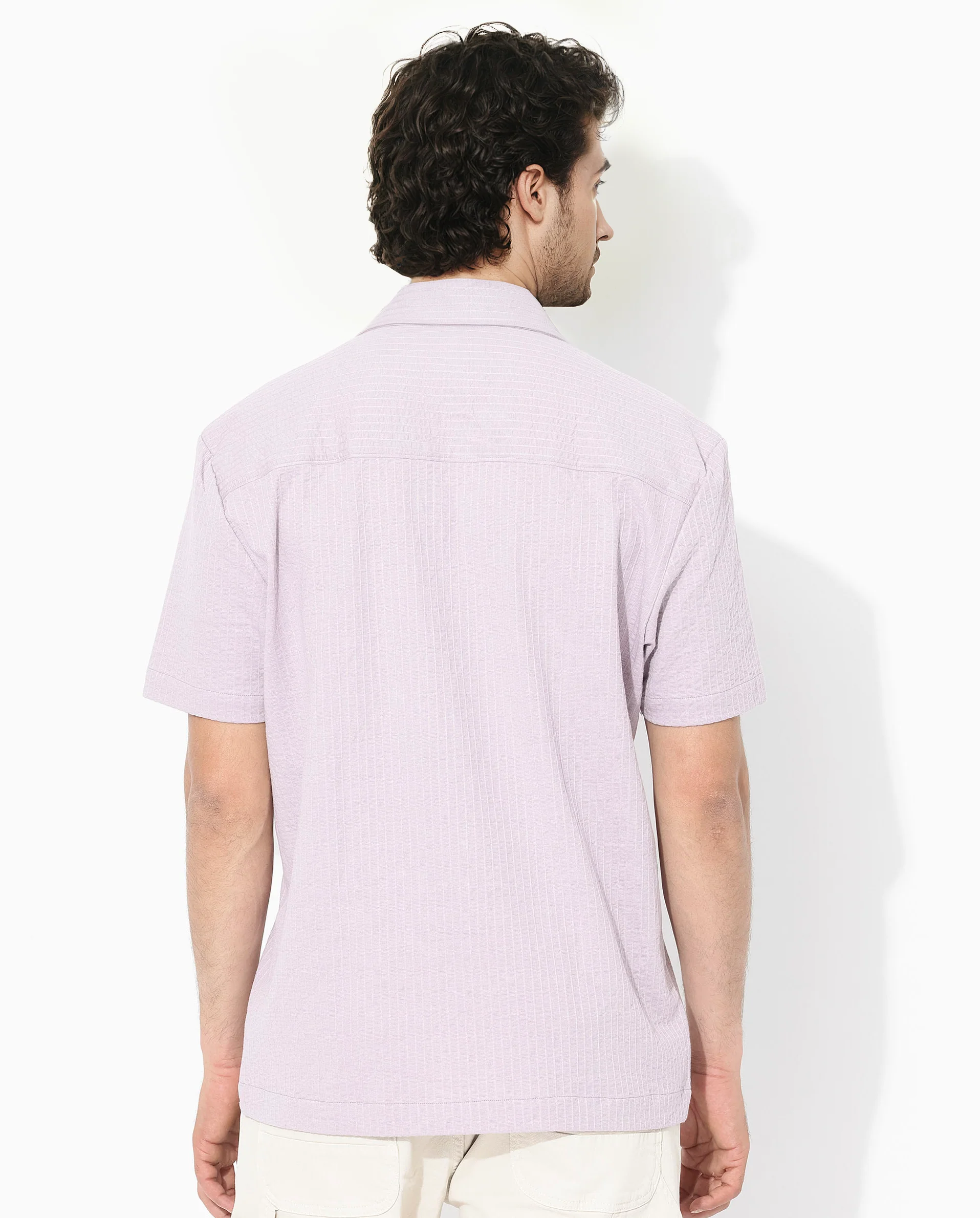 Rare Rabbit Men's Loomz Dusky Purple Cotton Textured Boxy Fit Half Sleeve Collared Shirt - Image 7