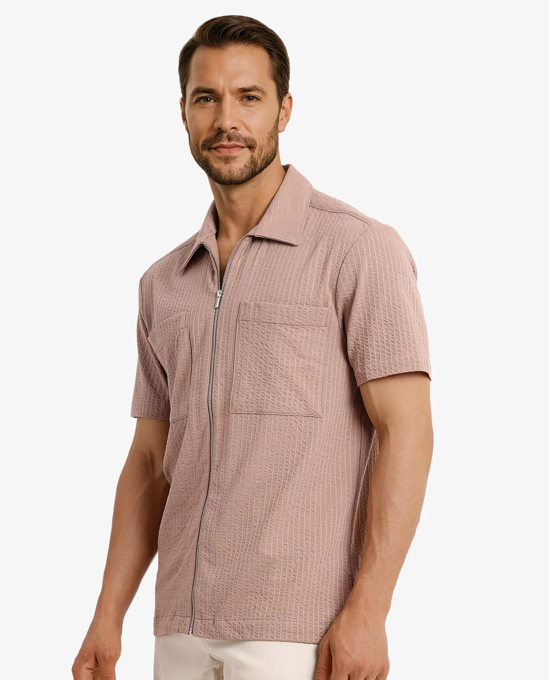 Rare Rabbit Men's Loomz Light Brown Cotton Textured Boxy Fit Half Sleeve Spread Collar Shirt - Image 6