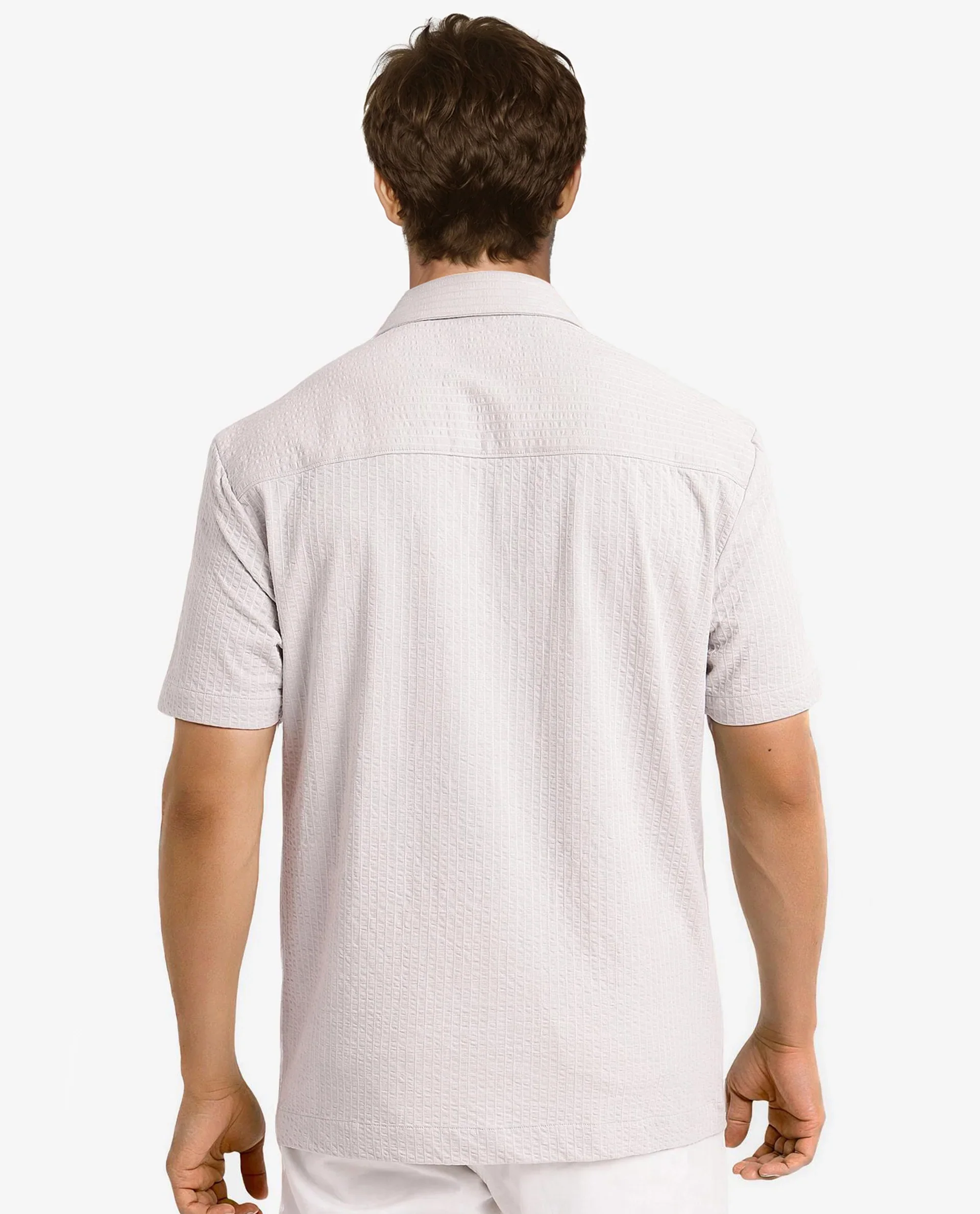 Rare Rabbit Men's Loomz Light Grey Cotton Textured Boxy Fit Half Sleeve Spread Collar Shirt - Image 4