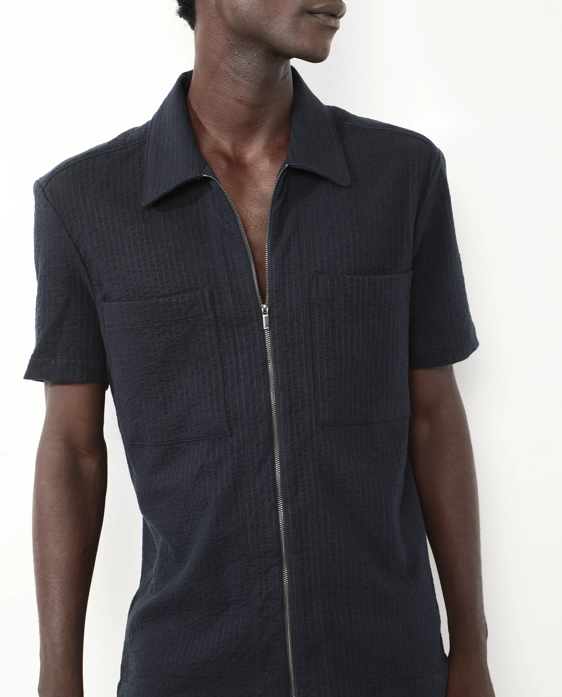 Rare Rabbit Men's Loomz Navy Cotton Striped Print Boxy Fit Half Sleeve Spread Collar Shirt - Image 3