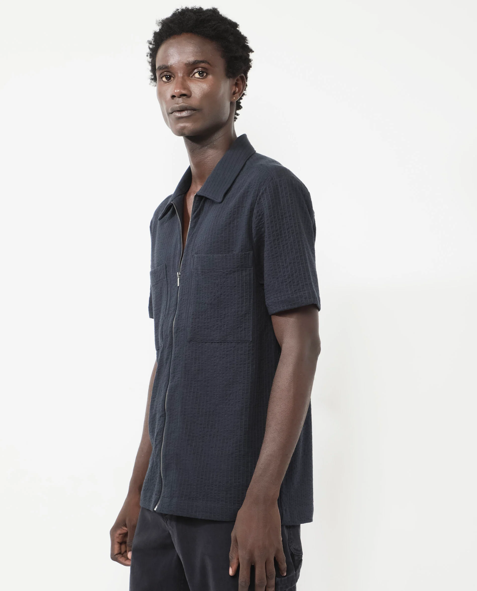 Rare Rabbit Men's Loomz Navy Cotton Striped Print Boxy Fit Half Sleeve Spread Collar Shirt - Image 7