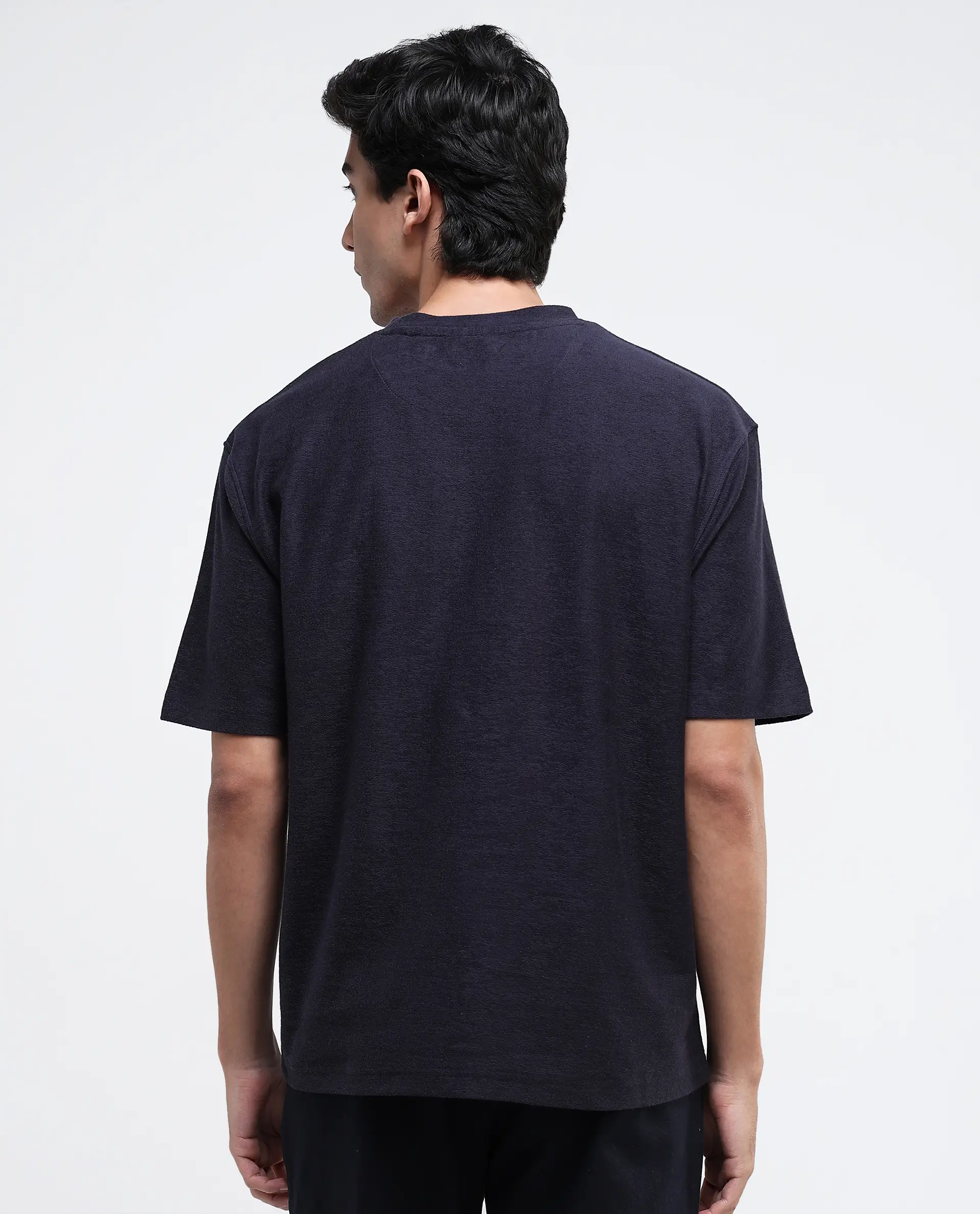 Rare Rabbit Men's Loopet-1 Navy Cotton Embroidered Oversized Fit Half Sleeve Crew Neck T-Shirt - Image 6