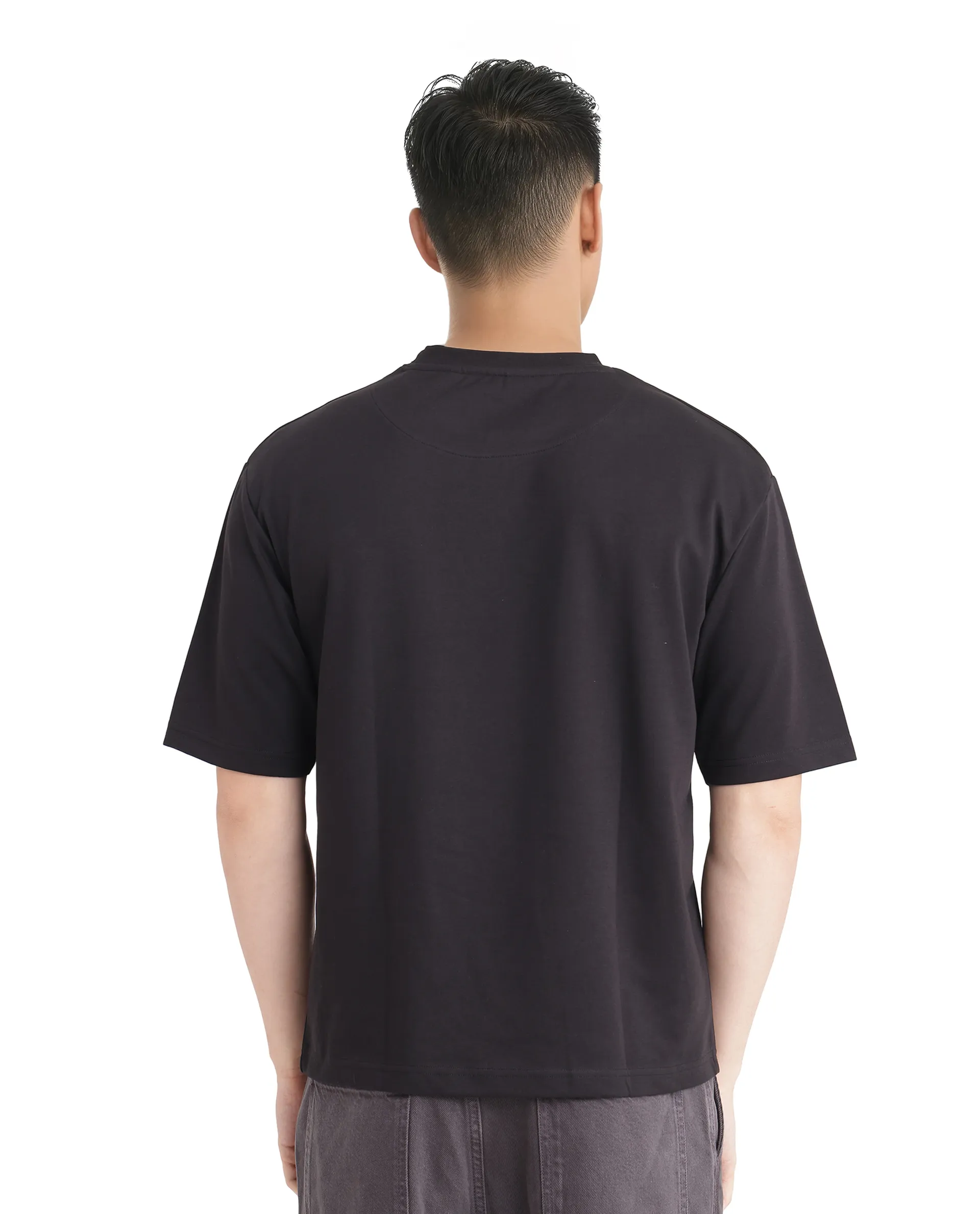Rare Rabbit Men's Lop Black Cotton Graphic Print Boxy Fit Half Sleeve Crew Neck T-Shirt - Image 3