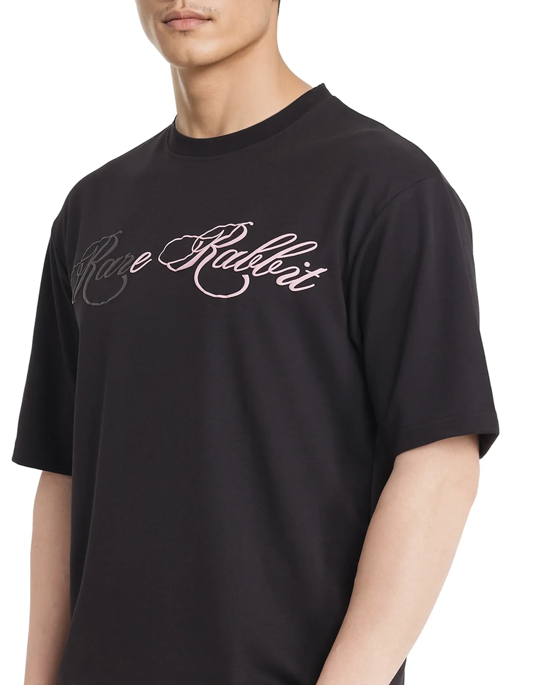Rare Rabbit Men's Lop Black Cotton Graphic Print Boxy Fit Half Sleeve Crew Neck T-Shirt - Image 5