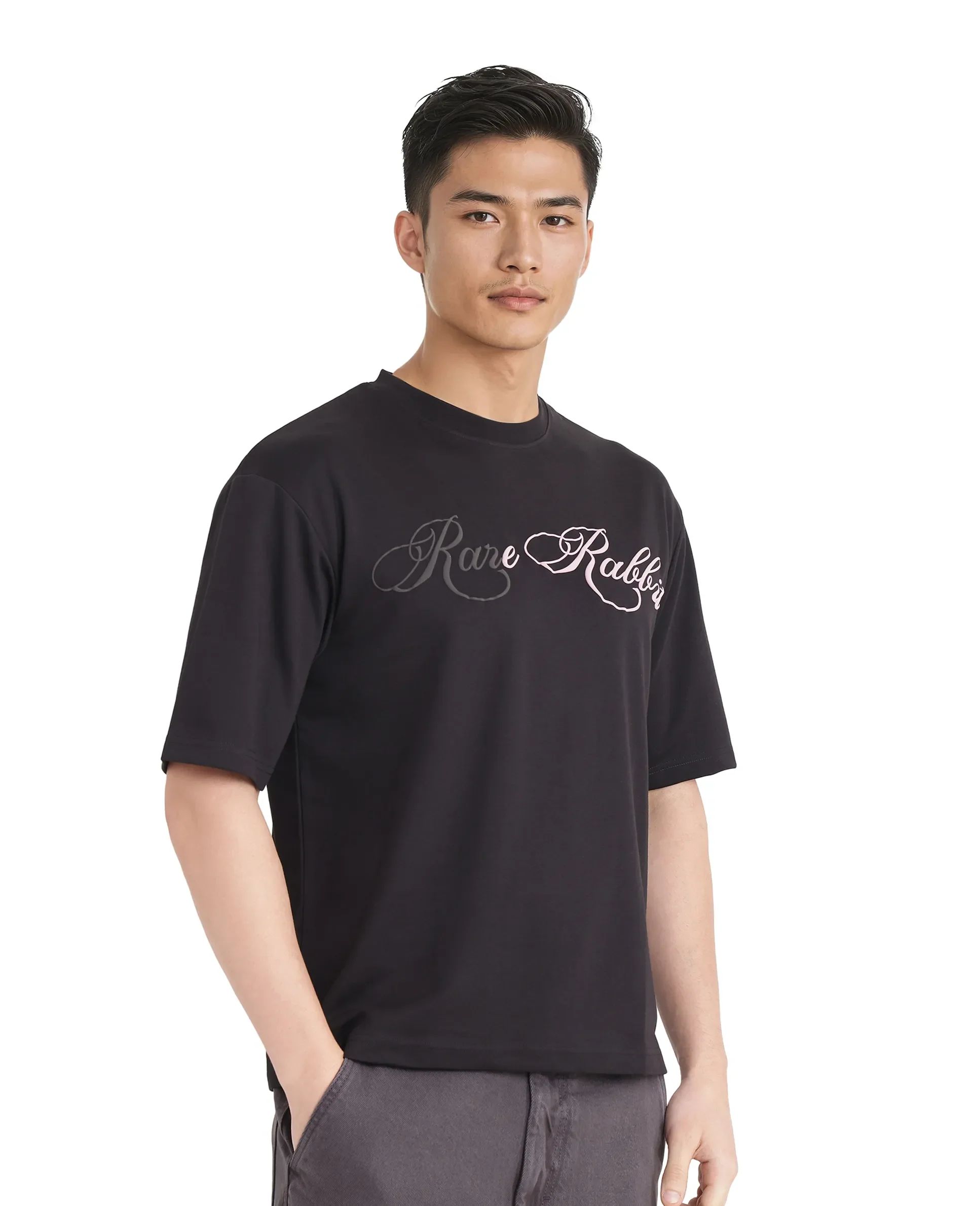 Rare Rabbit Men's Lop Black Cotton Graphic Print Boxy Fit Half Sleeve Crew Neck T-Shirt - Image 6