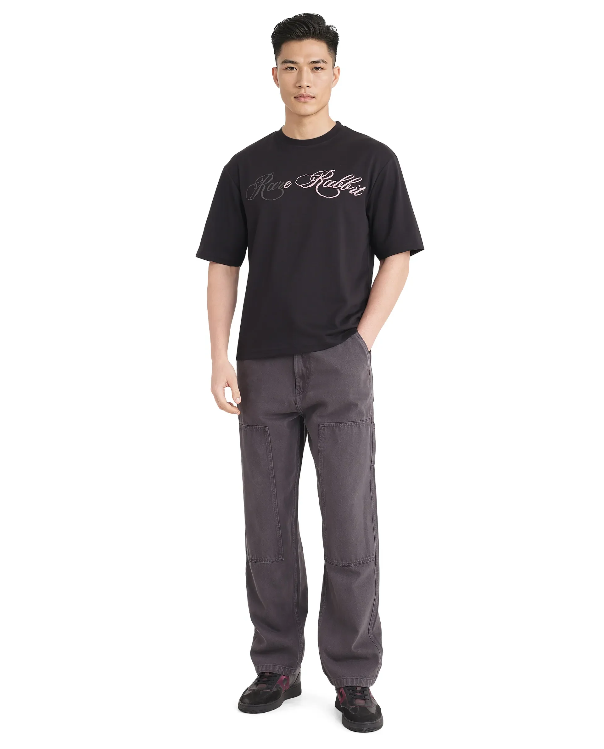 Rare Rabbit Men's Lop Black Cotton Graphic Print Boxy Fit Half Sleeve Crew Neck T-Shirt - Image 7