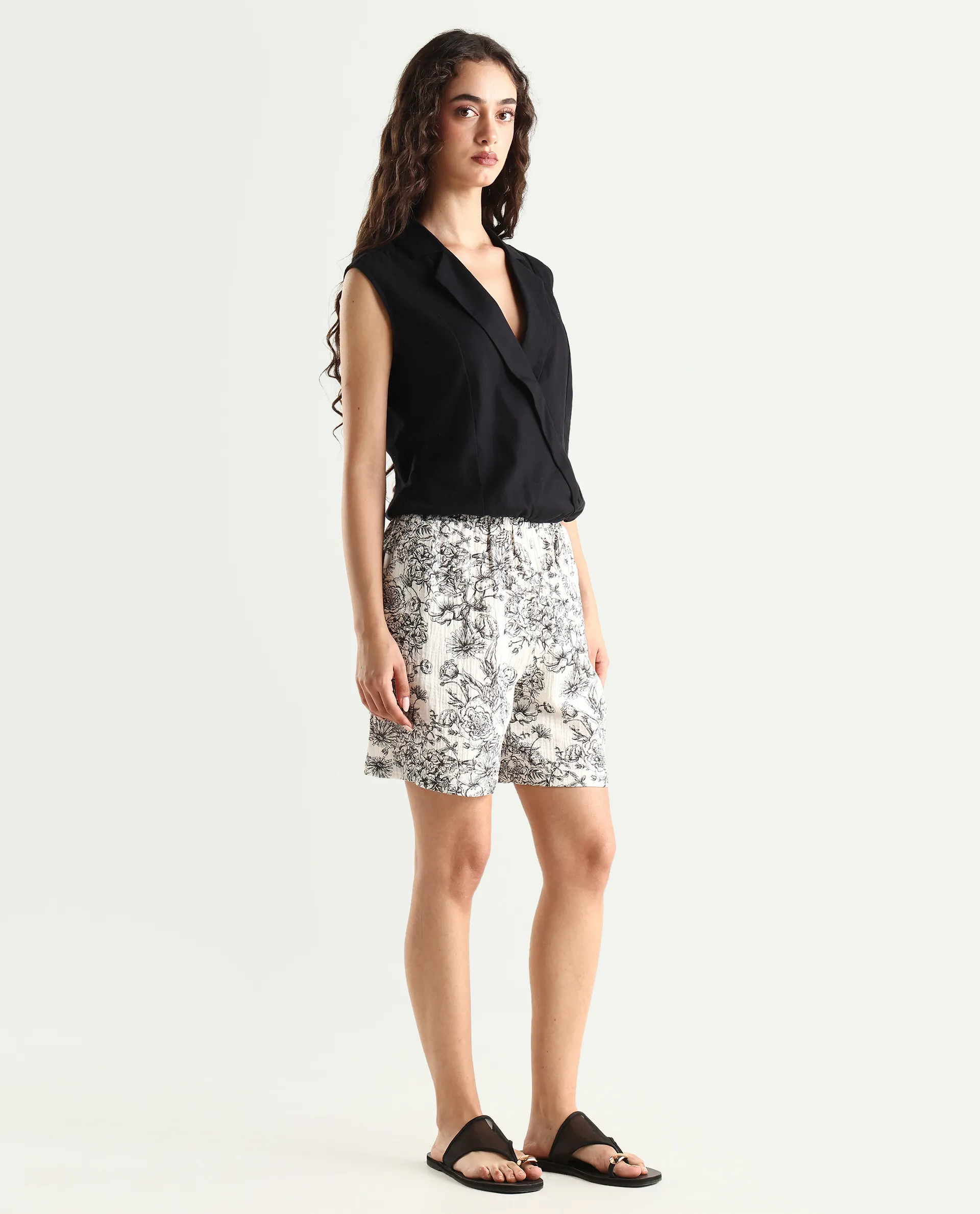 Rareism Women's Lorainet Off White Cotton Floral Print Mini Relaxed Fit Shorts - Image 6