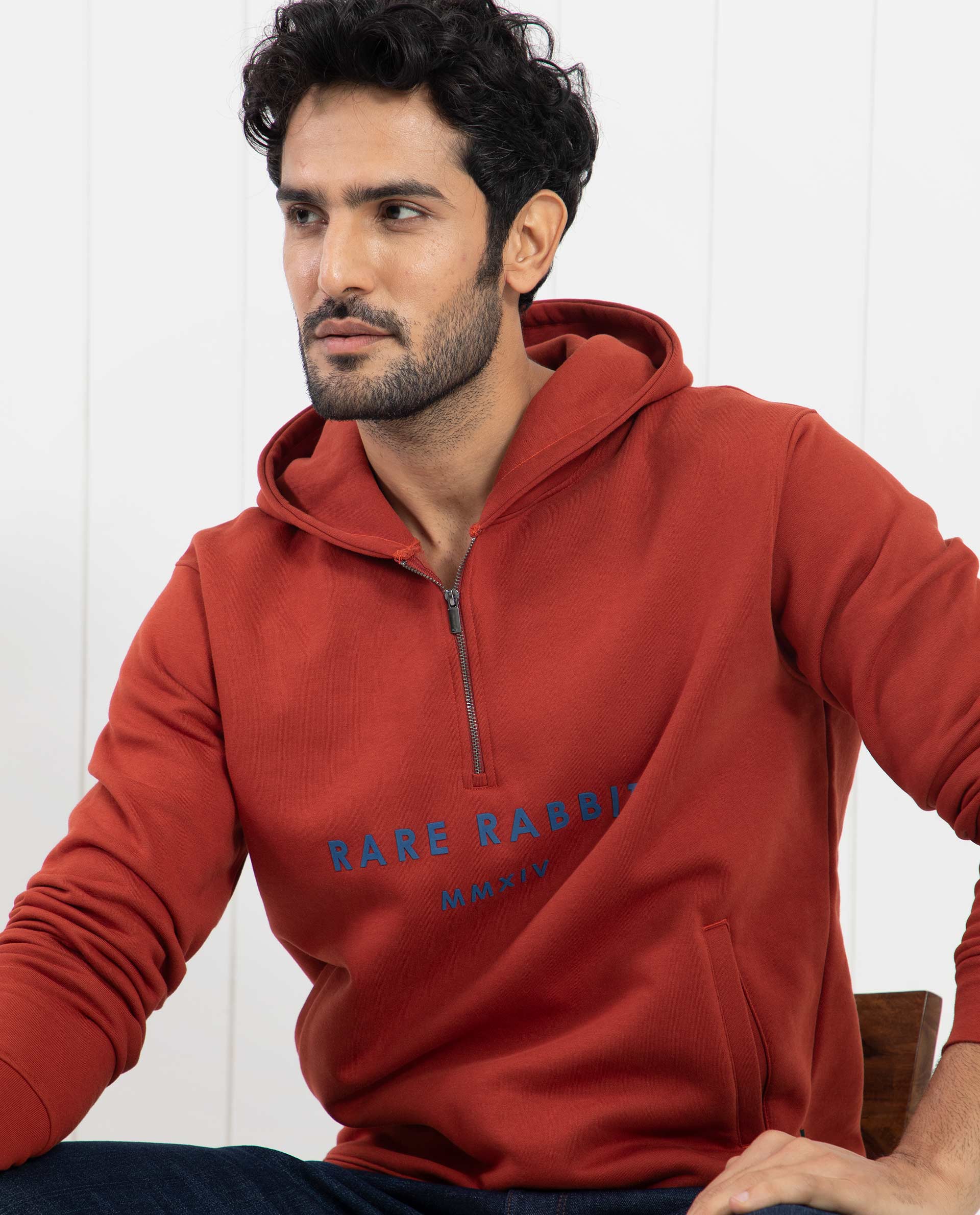 Rare Rabbit Men's Lorall Brown Cotton Graphic Print Regular Fit Full Sleeve Hooded Sweatshirt - Image 11
