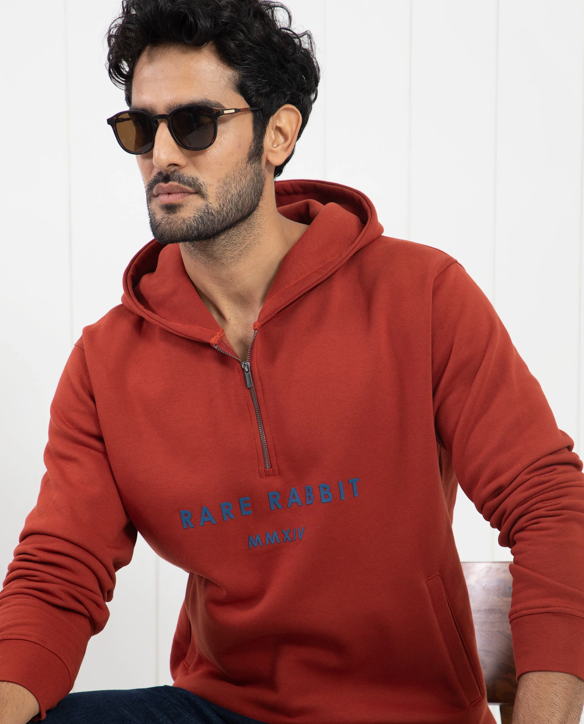 Rare Rabbit Men's Lorall Brown Cotton Graphic Print Regular Fit Full Sleeve Hooded Sweatshirt - Image 2