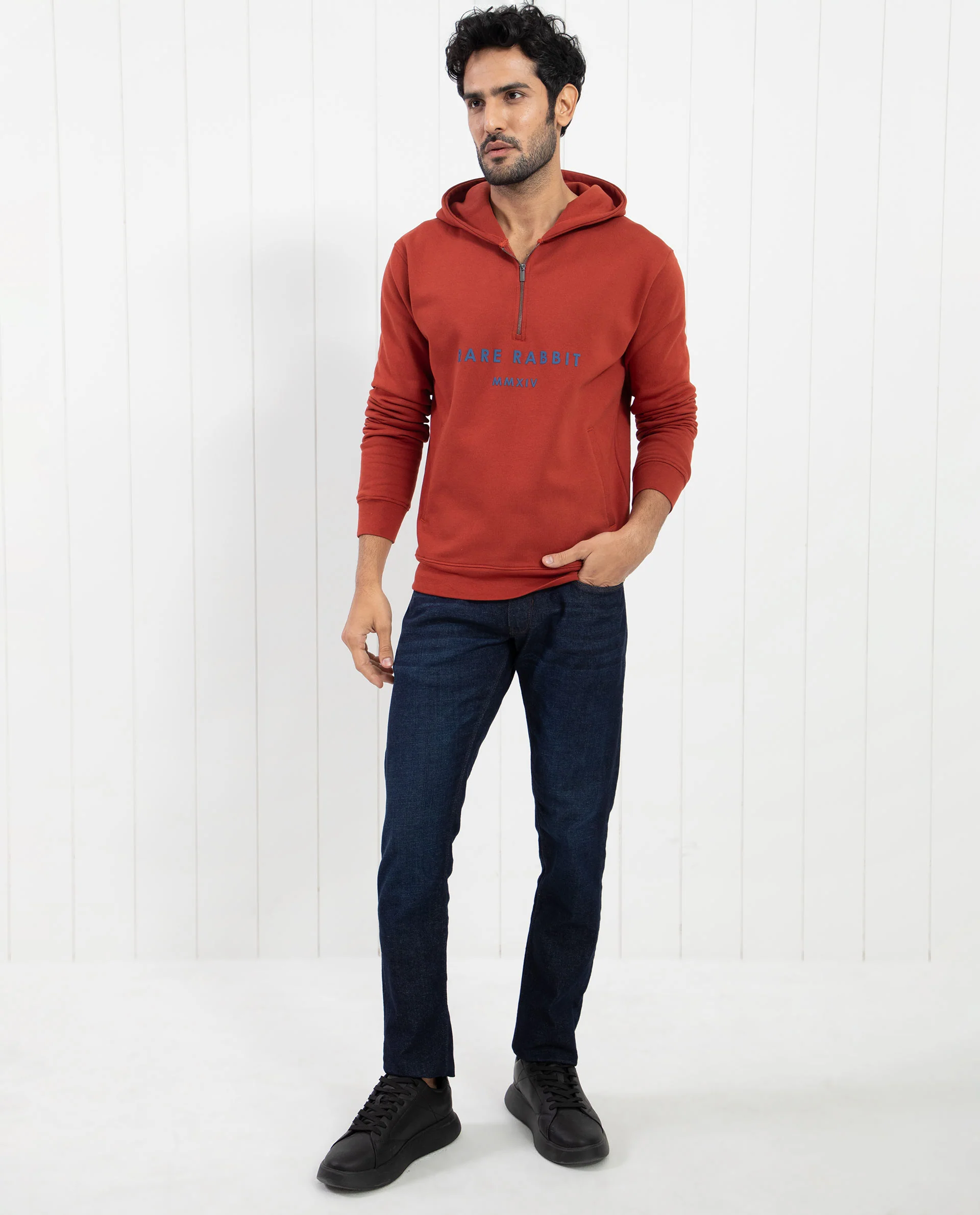Rare Rabbit Men's Lorall Brown Cotton Graphic Print Regular Fit Full Sleeve Hooded Sweatshirt - Image 3