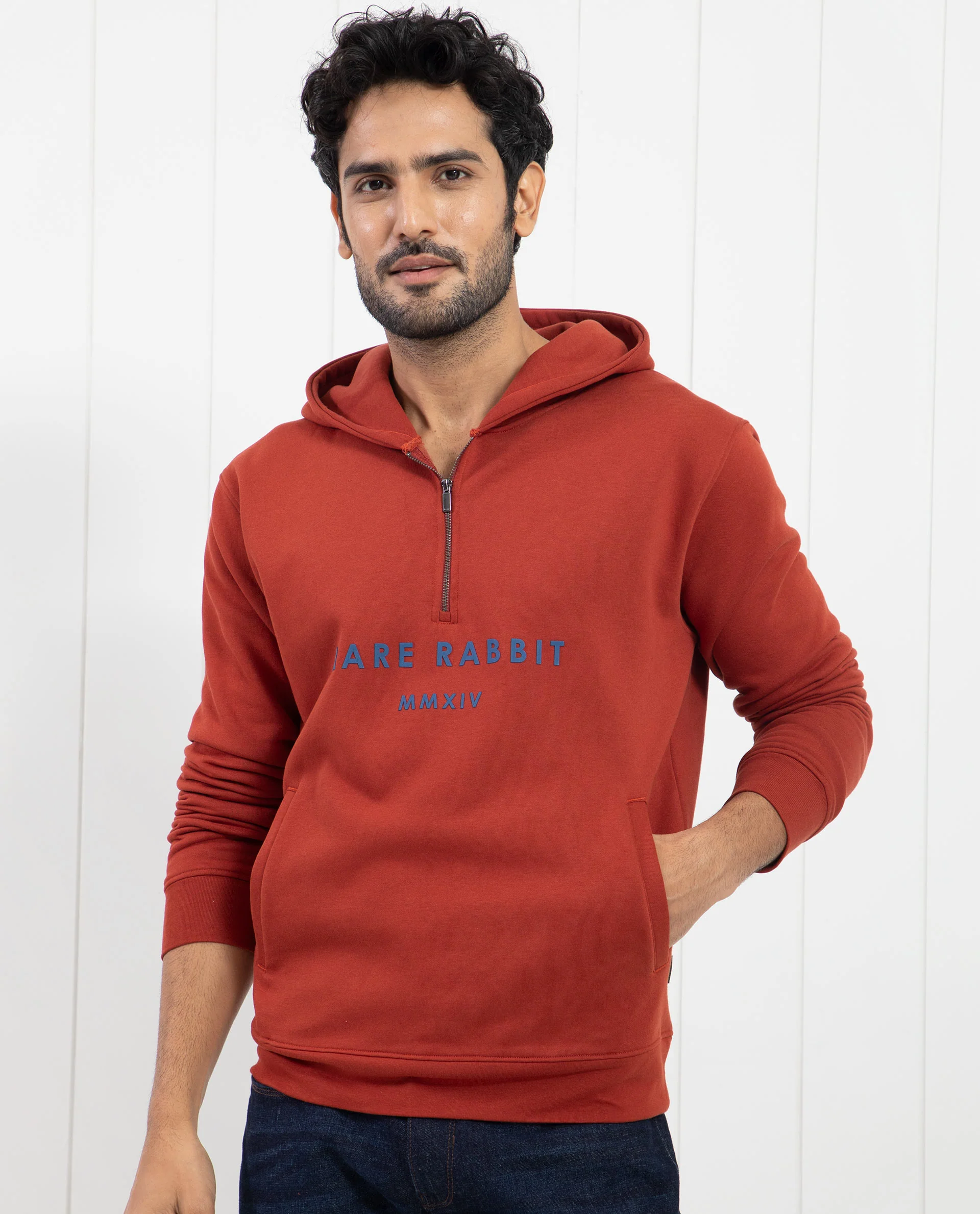 Rare Rabbit Men's Lorall Brown Cotton Graphic Print Regular Fit Full Sleeve Hooded Sweatshirt - Image 4