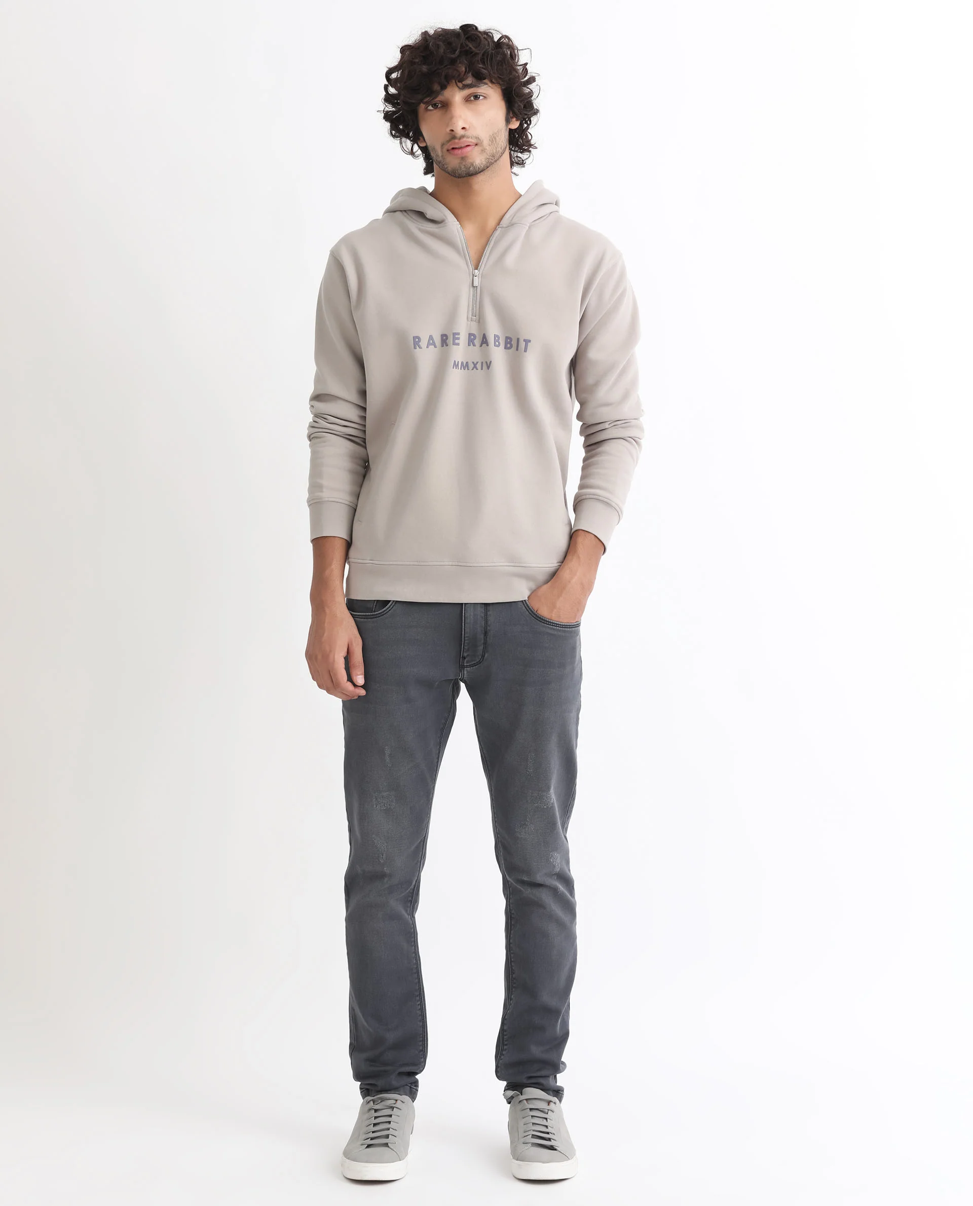 Rare Rabbit Men's Lorall Dusky Grey Graphic Print Regular Fit Full Sleeve Hooded Sweatshirt - Image 2