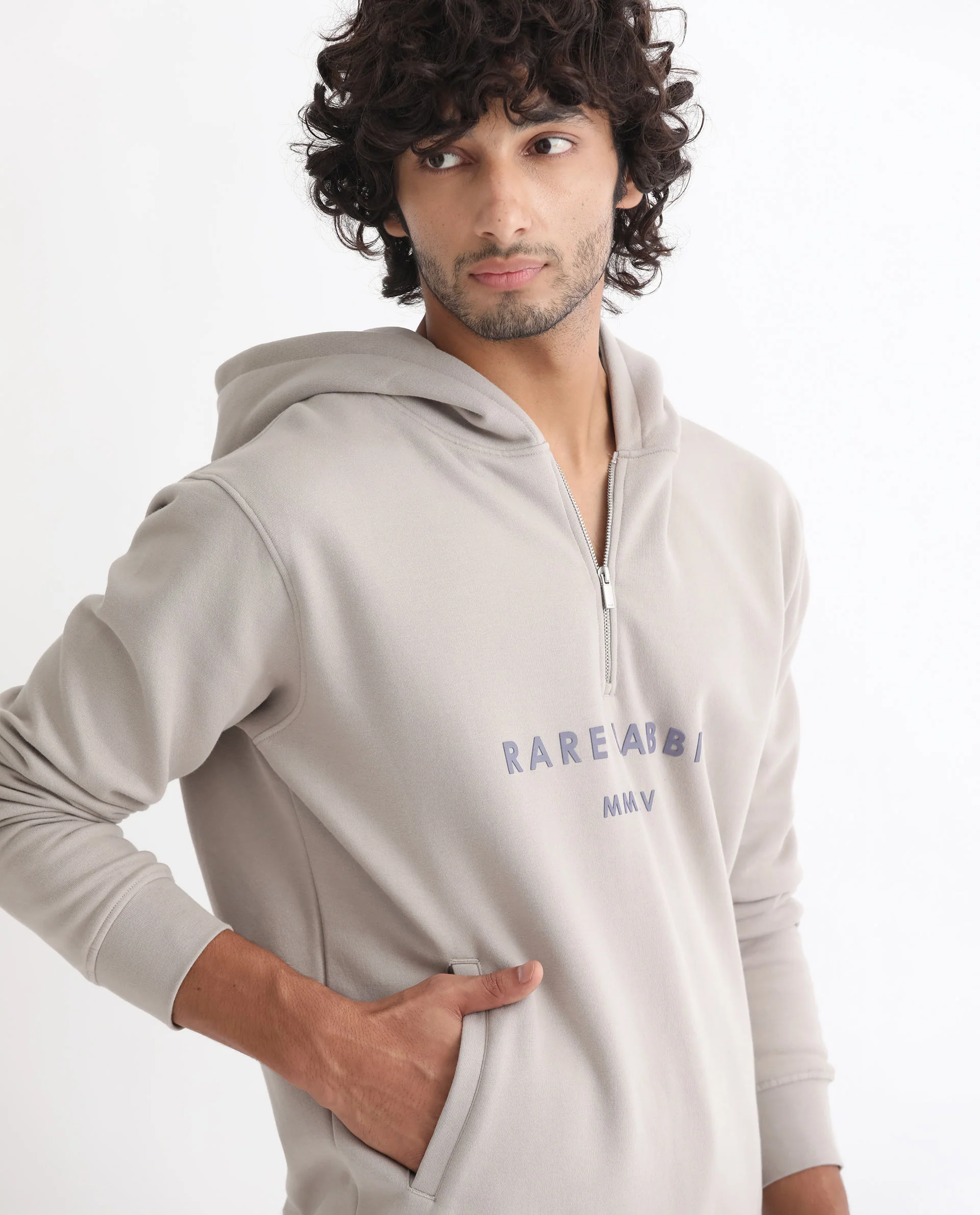 Rare Rabbit Men's Lorall Dusky Grey Graphic Print Regular Fit Full Sleeve Hooded Sweatshirt - Image 3