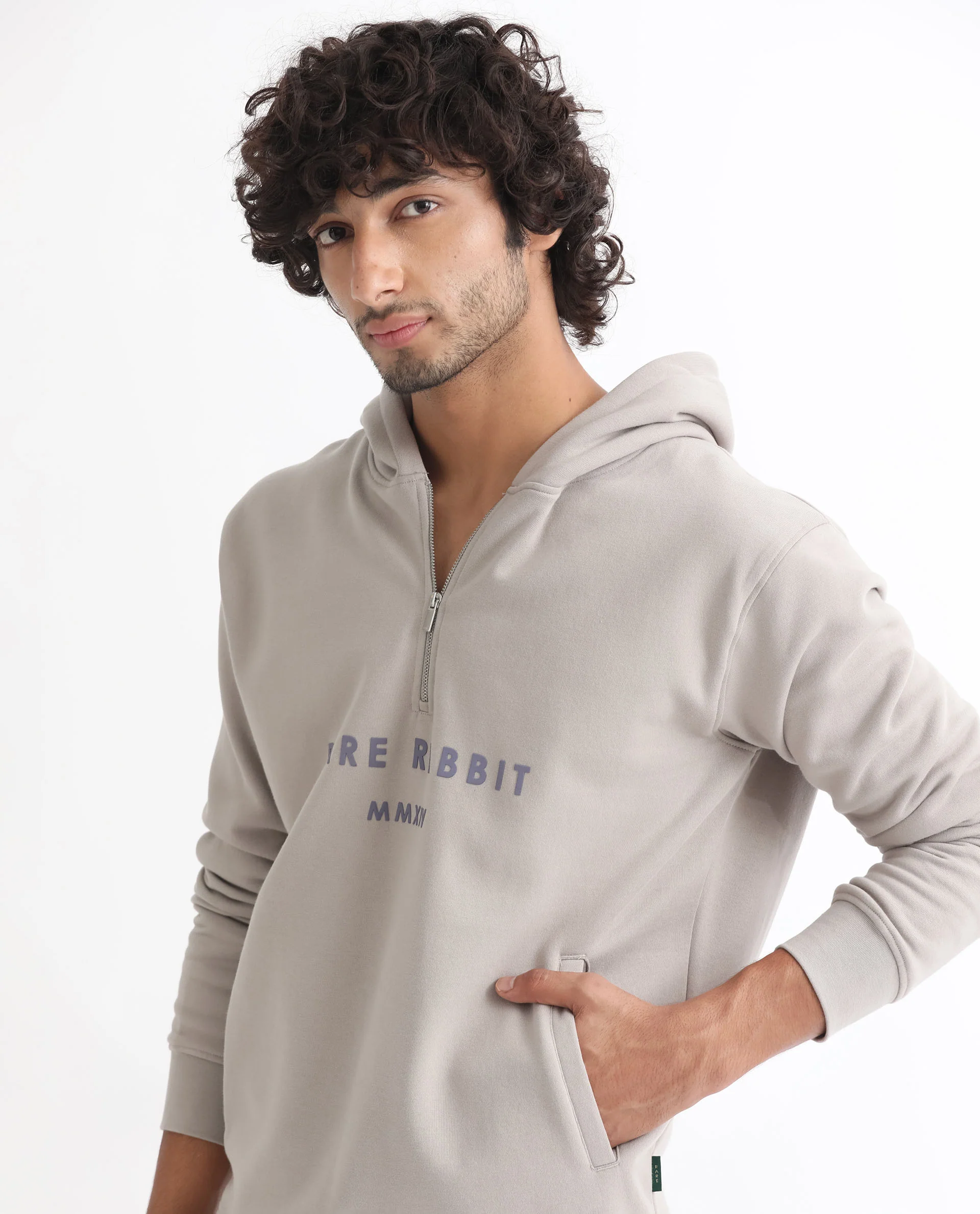 Rare Rabbit Men's Lorall Dusky Grey Graphic Print Regular Fit Full Sleeve Hooded Sweatshirt - Image 4