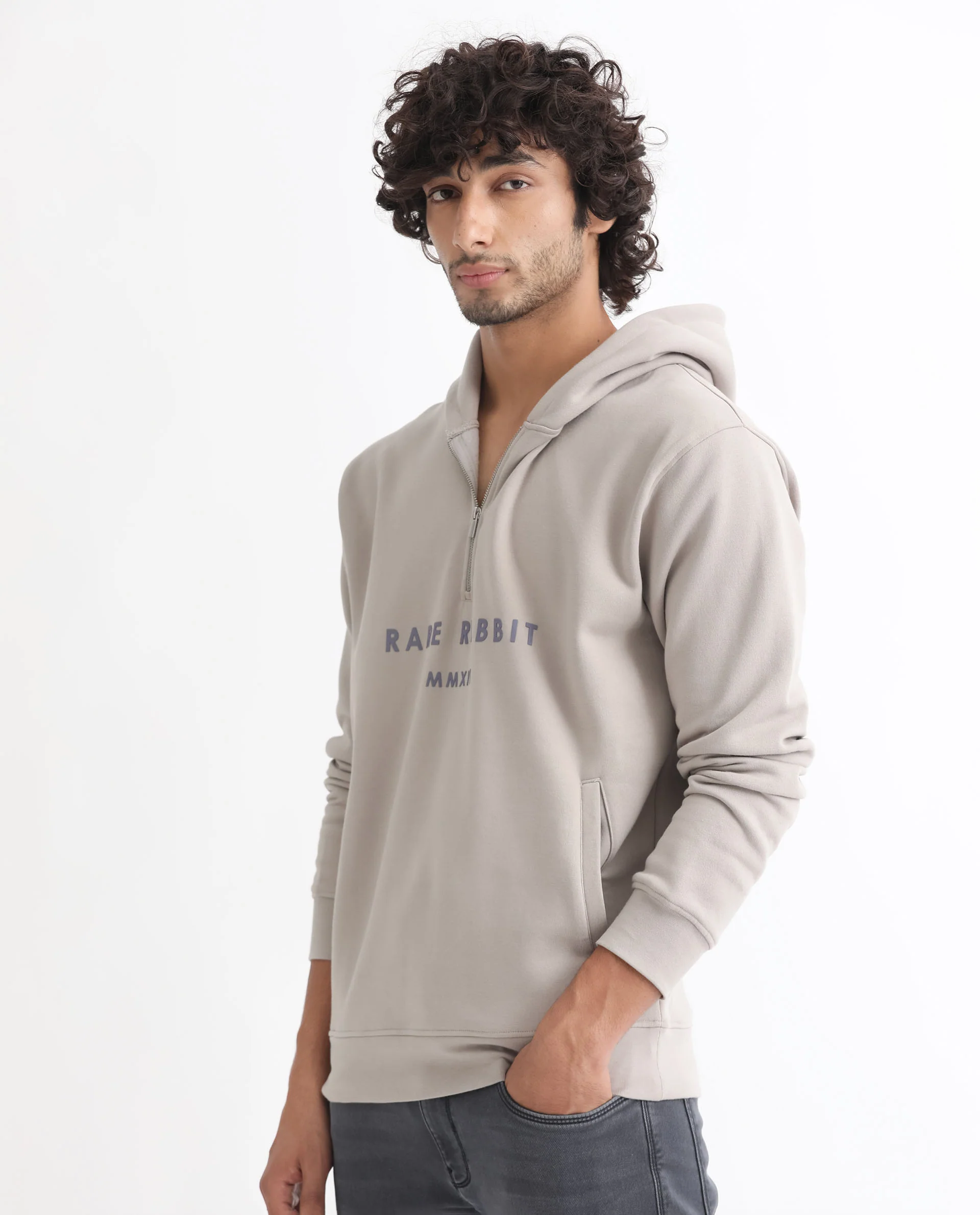 Rare Rabbit Men's Lorall Dusky Grey Graphic Print Regular Fit Full Sleeve Hooded Sweatshirt - Image 5