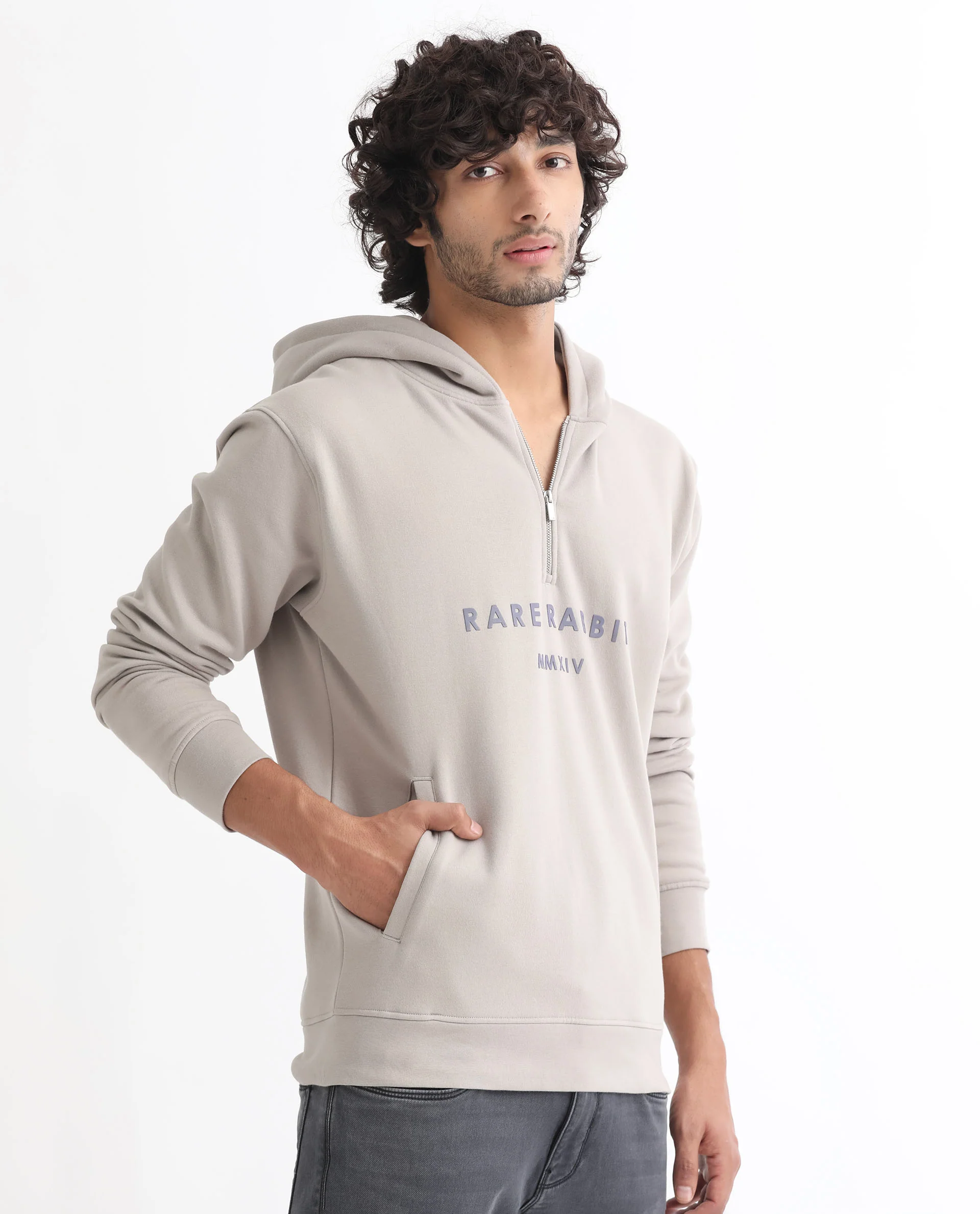 Rare Rabbit Men's Lorall Dusky Grey Graphic Print Regular Fit Full Sleeve Hooded Sweatshirt - Image 6