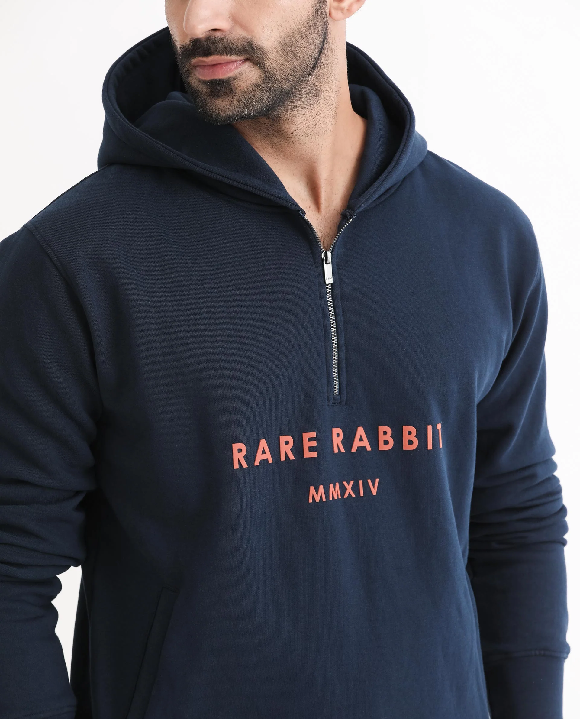 Rare Rabbit Men's Lorall Navy Cotton Graphic Print Regular Fit Full Sleeve Hooded Sweatshirt - Image 2
