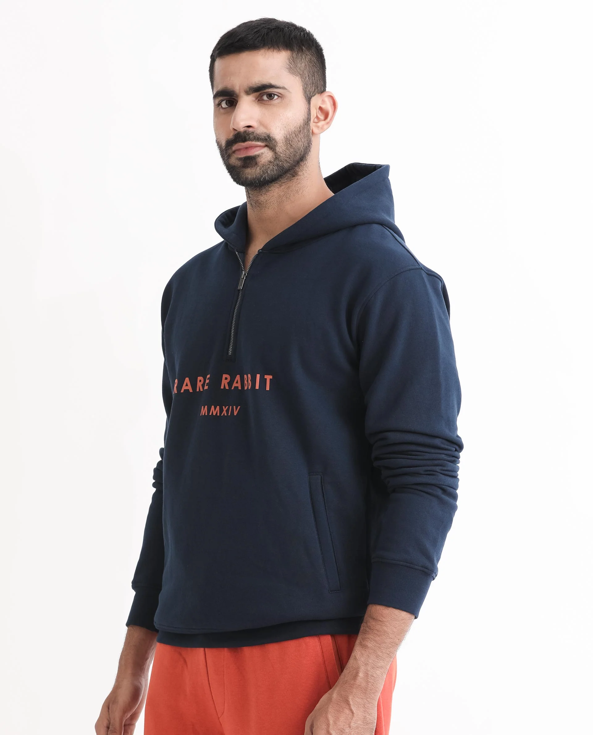 Rare Rabbit Men's Lorall Navy Cotton Graphic Print Regular Fit Full Sleeve Hooded Sweatshirt - Image 3