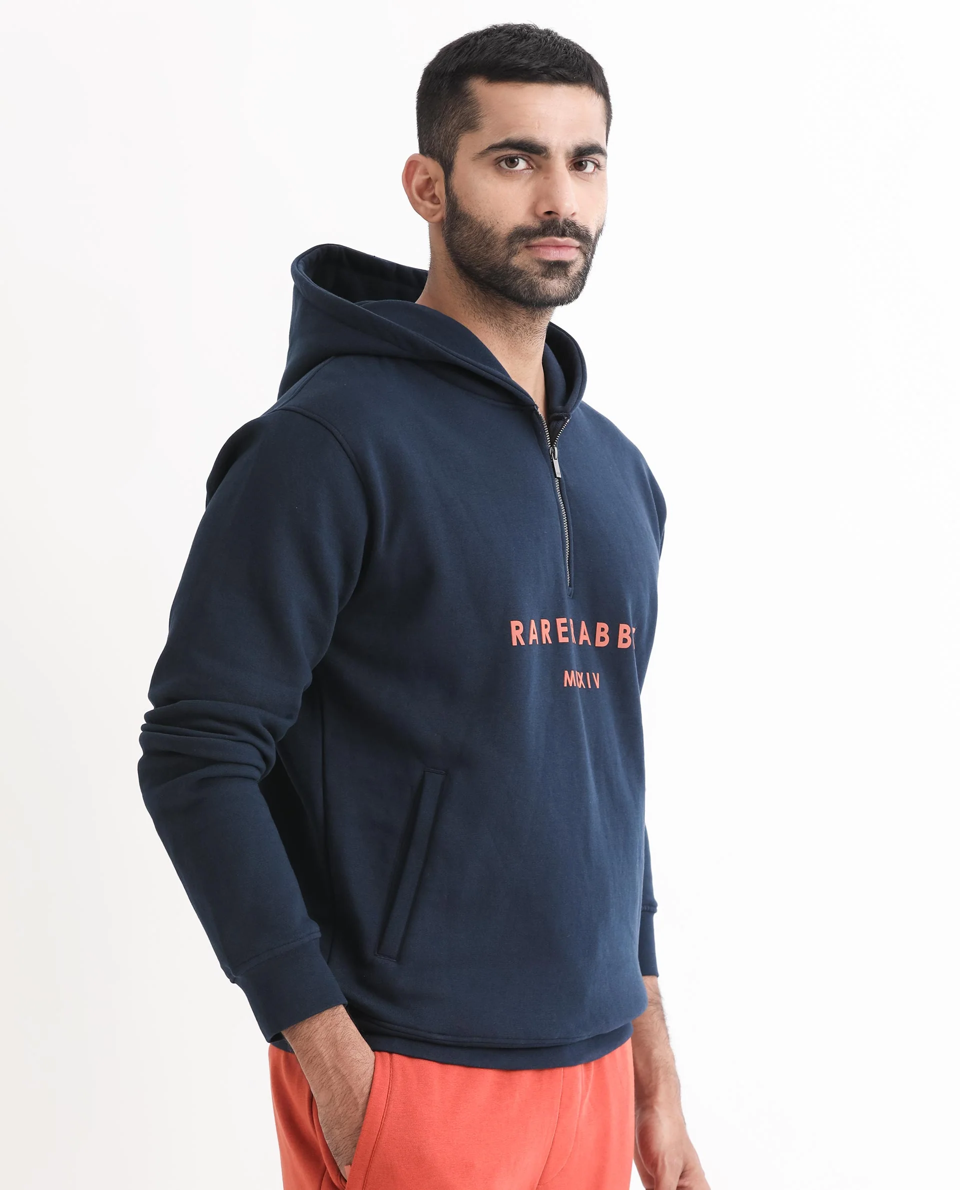 Rare Rabbit Men's Lorall Navy Cotton Graphic Print Regular Fit Full Sleeve Hooded Sweatshirt - Image 4